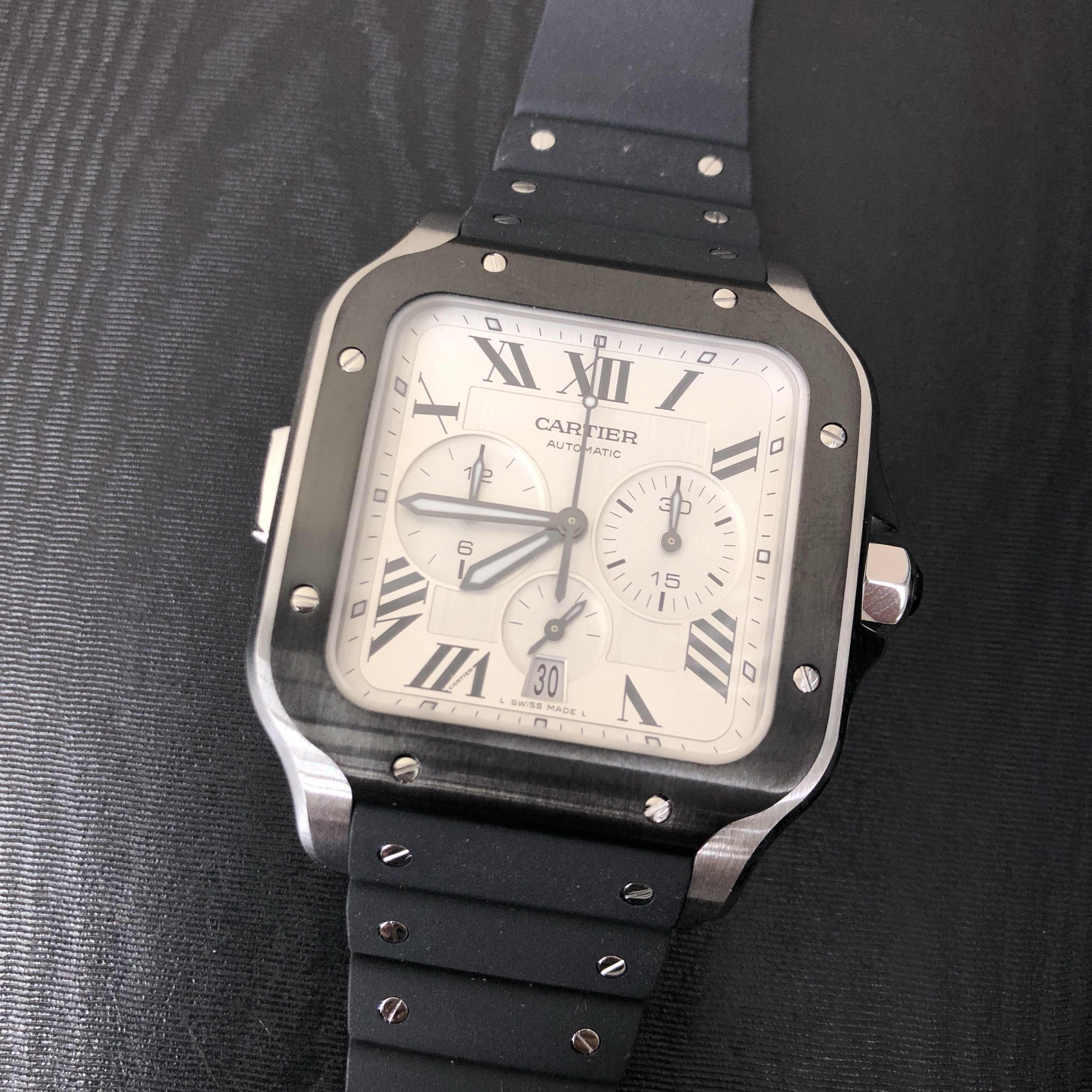 Cartier WSSA0017 Santos - Replica Watch - Automatic - Stainless Steel Case - White Dial - Rubber - Image 5