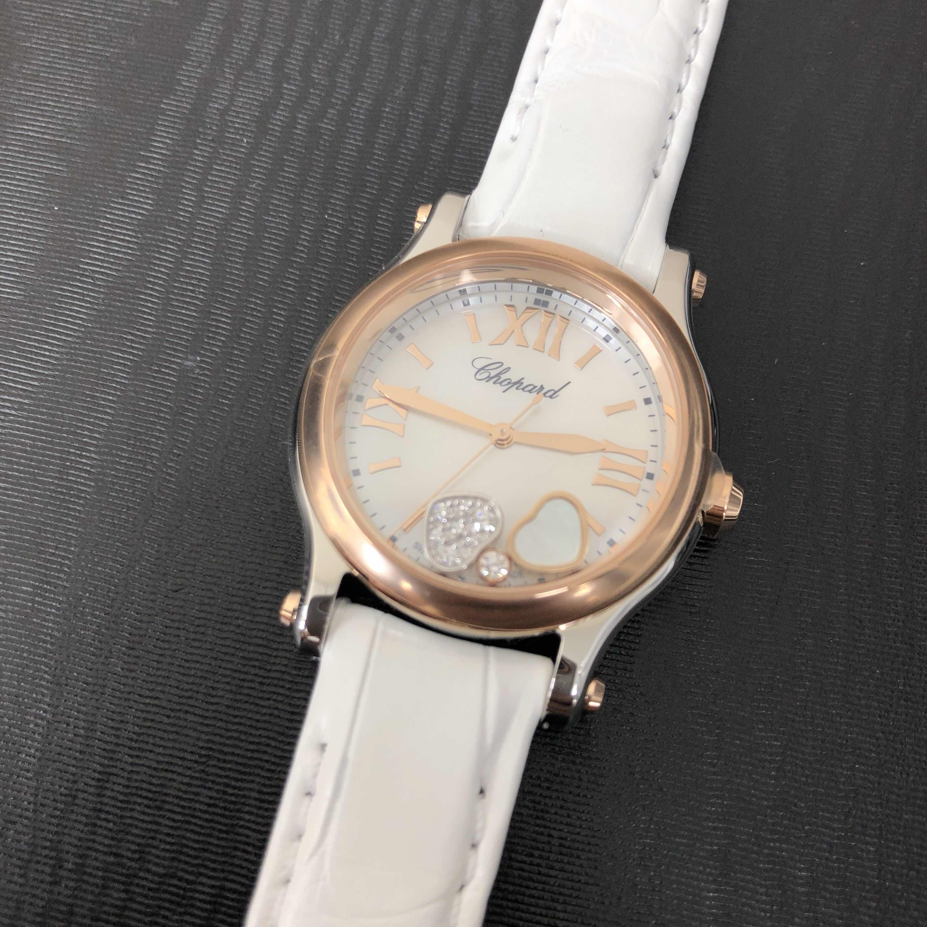 Chopard 278590-6005 HAPPY HEARTS Quartz 18kt Rose Gold & Steel Replica Watch | 30mm White Dial - Image 5