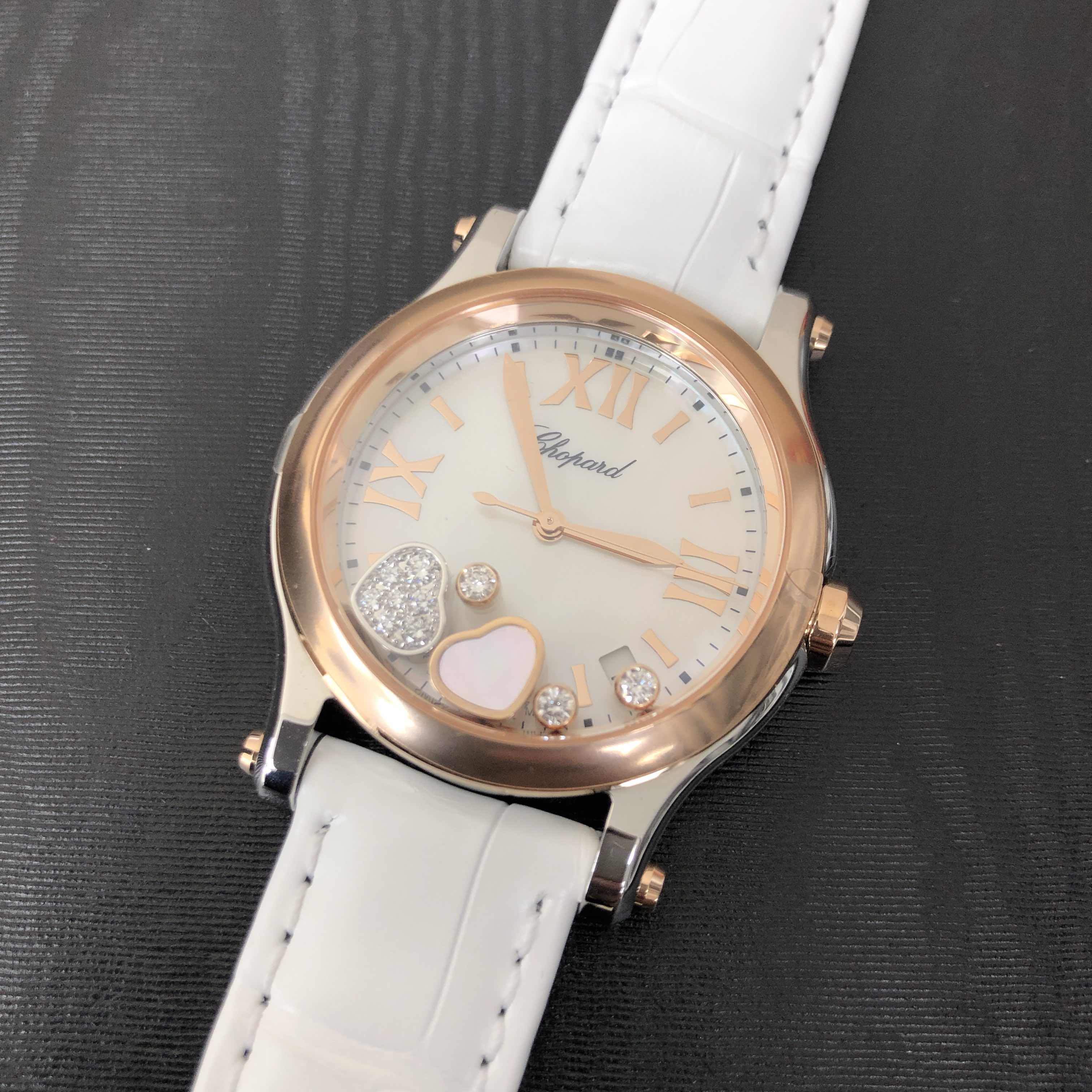 -278582-6009 - Chopard Happy Hearts Quartz 18kt Rose Gold & Steel Replica Watch - White Dial & - Image 5
