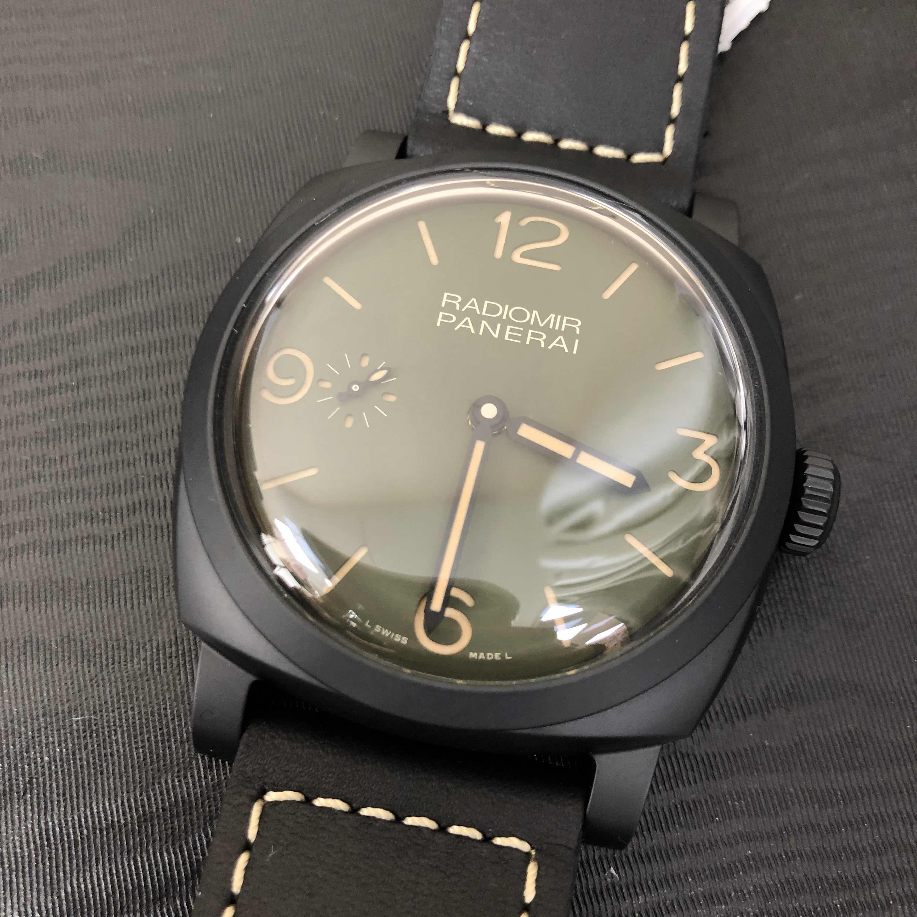Panerai PAM00997 RADIOMIR Manual Wind Ceramic Watch, Replica, Dark Green Dial, Black Leather, Swiss - Image 5