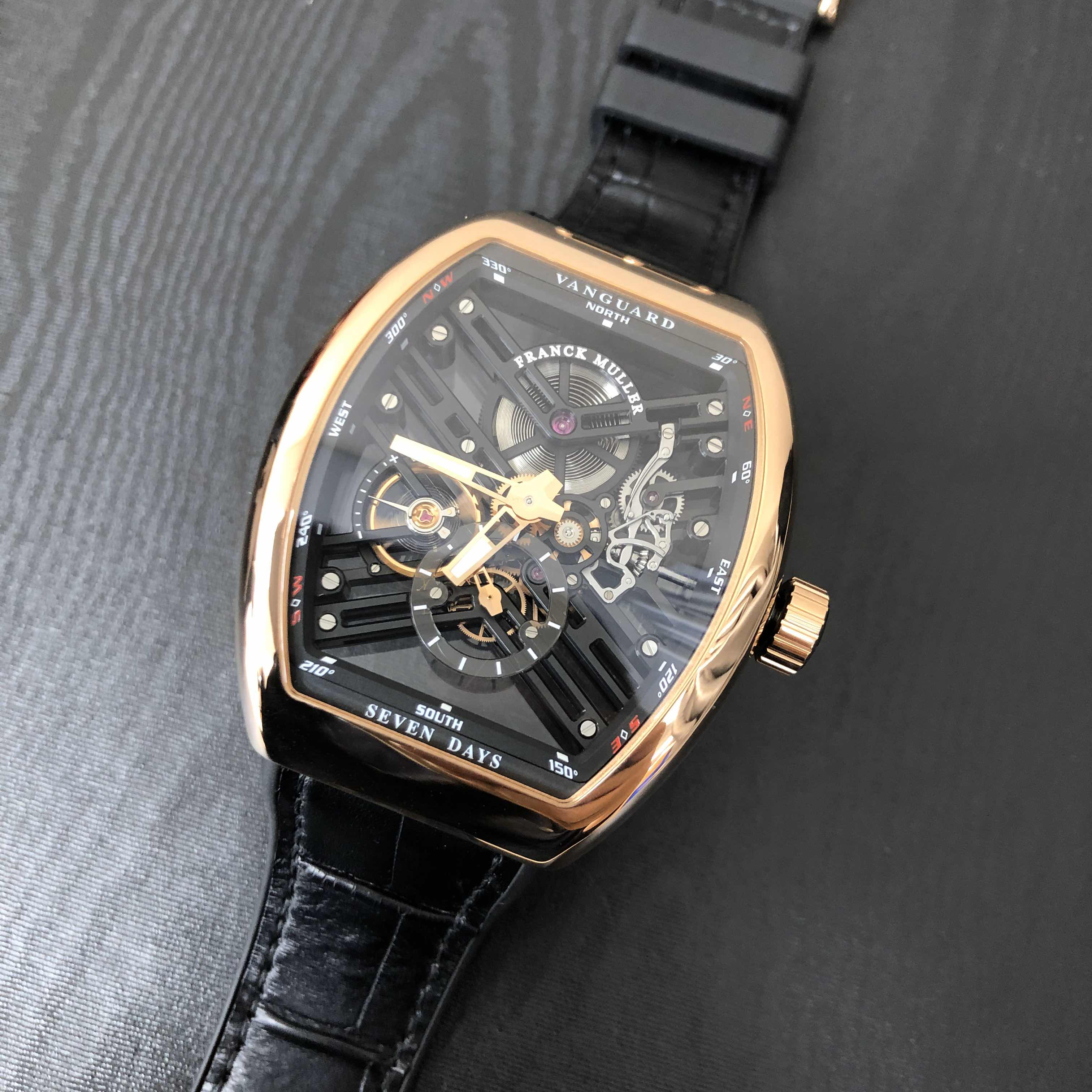 Franck Muller V 45 S6 SQT MVT 5N.NR Automatic 18kt Rose Gold & Diamond Replica Watch 44mm Black - Image 5