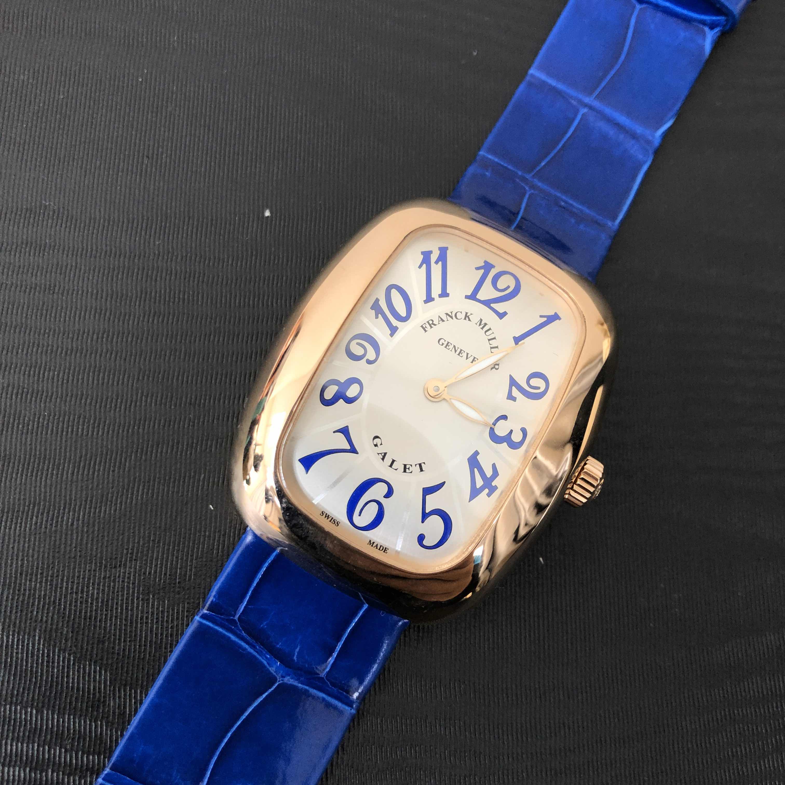 Franck Muller 3002 M QZ V BU 5N Galet Quartz 34mm 18kt Rose Gold Silver Dial Blue Leather Replica - Image 5