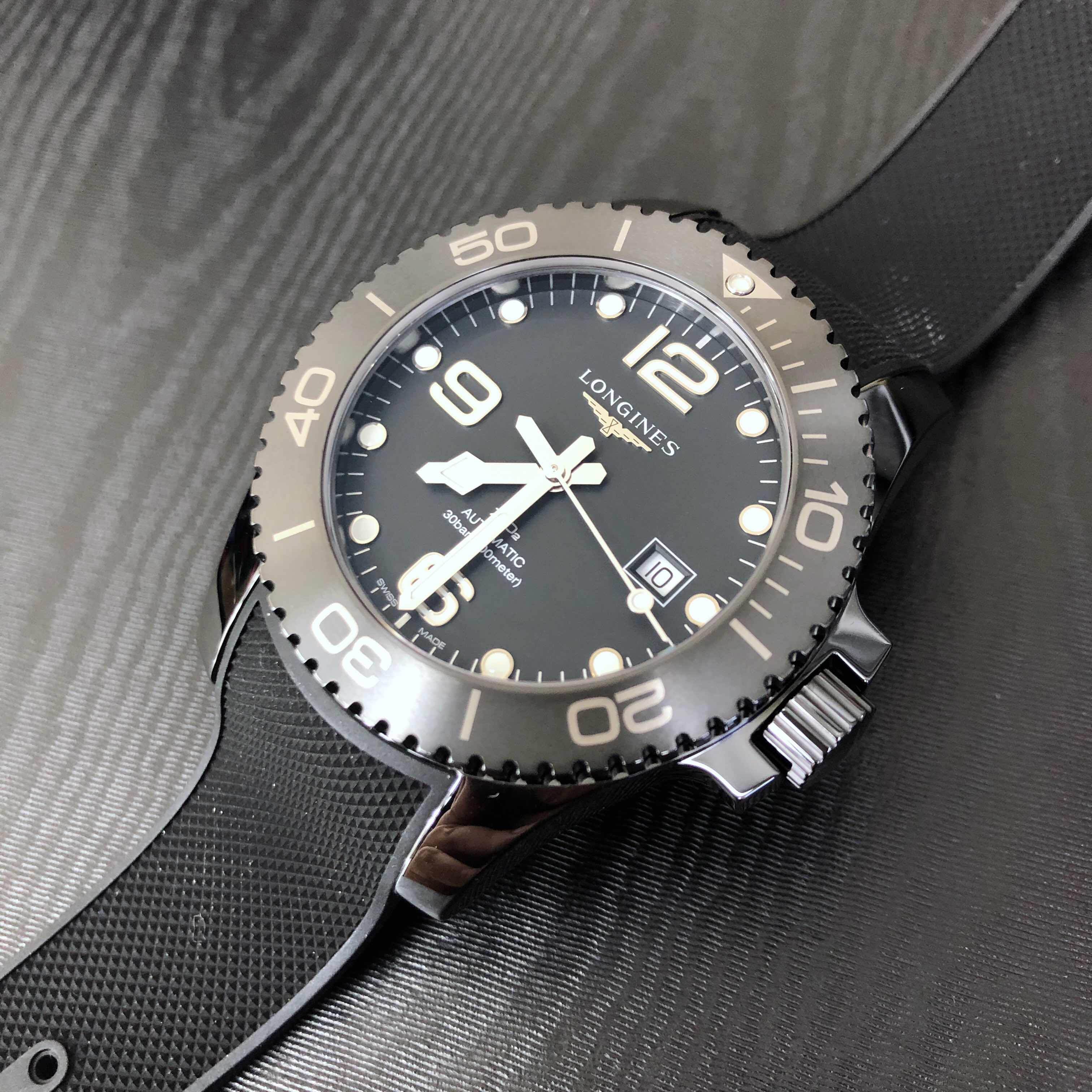 Longines L3.784.4.56.9 Replica Watch, Automatic Movement, Black Dial, Steel Case, Rubber Strap - Image 5