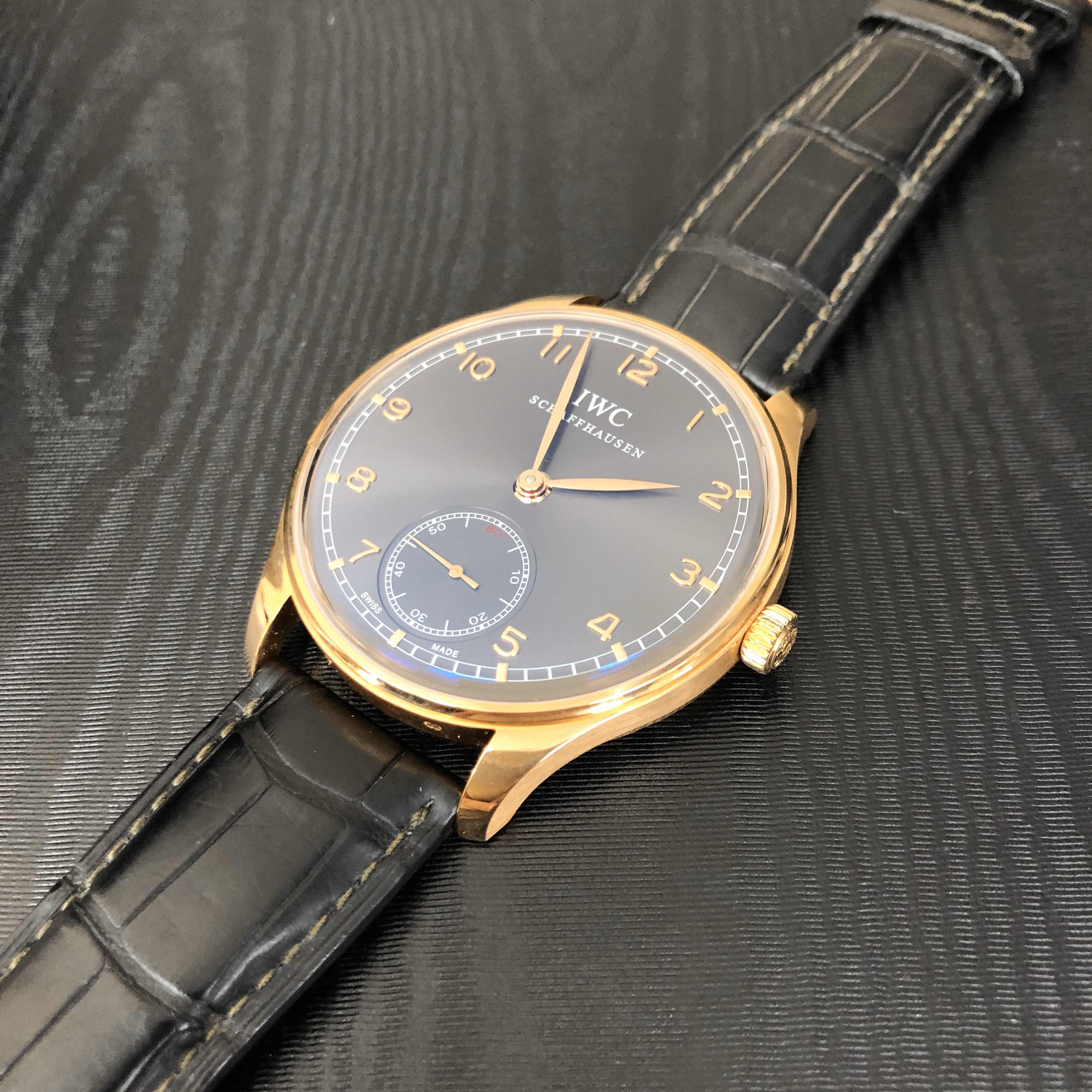 IWC IW545406 Portuguese Manual Wind Replica Watch, 18kt Rose Gold Case, Gray Dial, Alligator Strap - Image 5