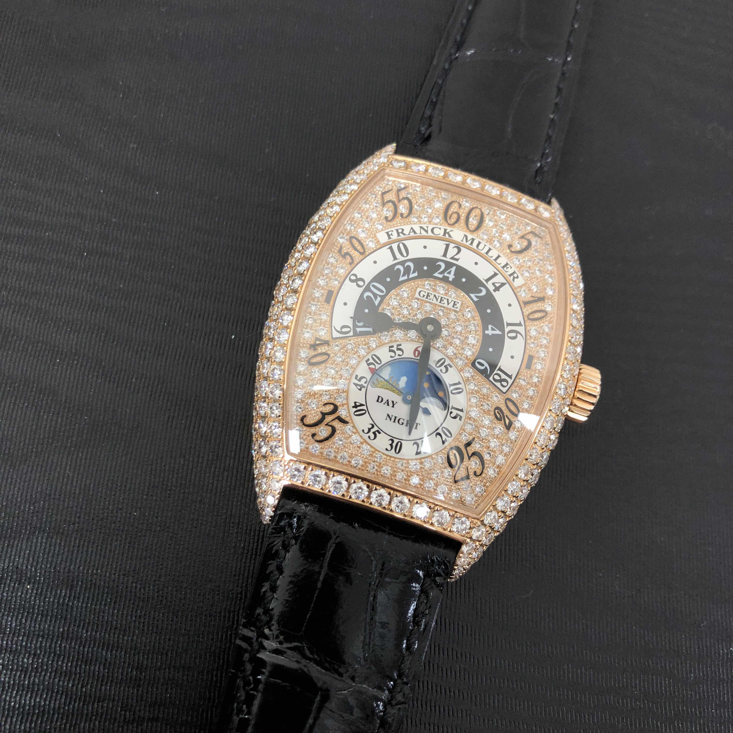 Franck Muller 7880 H R JN D CD 5N-BLACK STRAP CINTREE CURVEX Auto 18kt Rose Gold Diamond Replica - Image 5