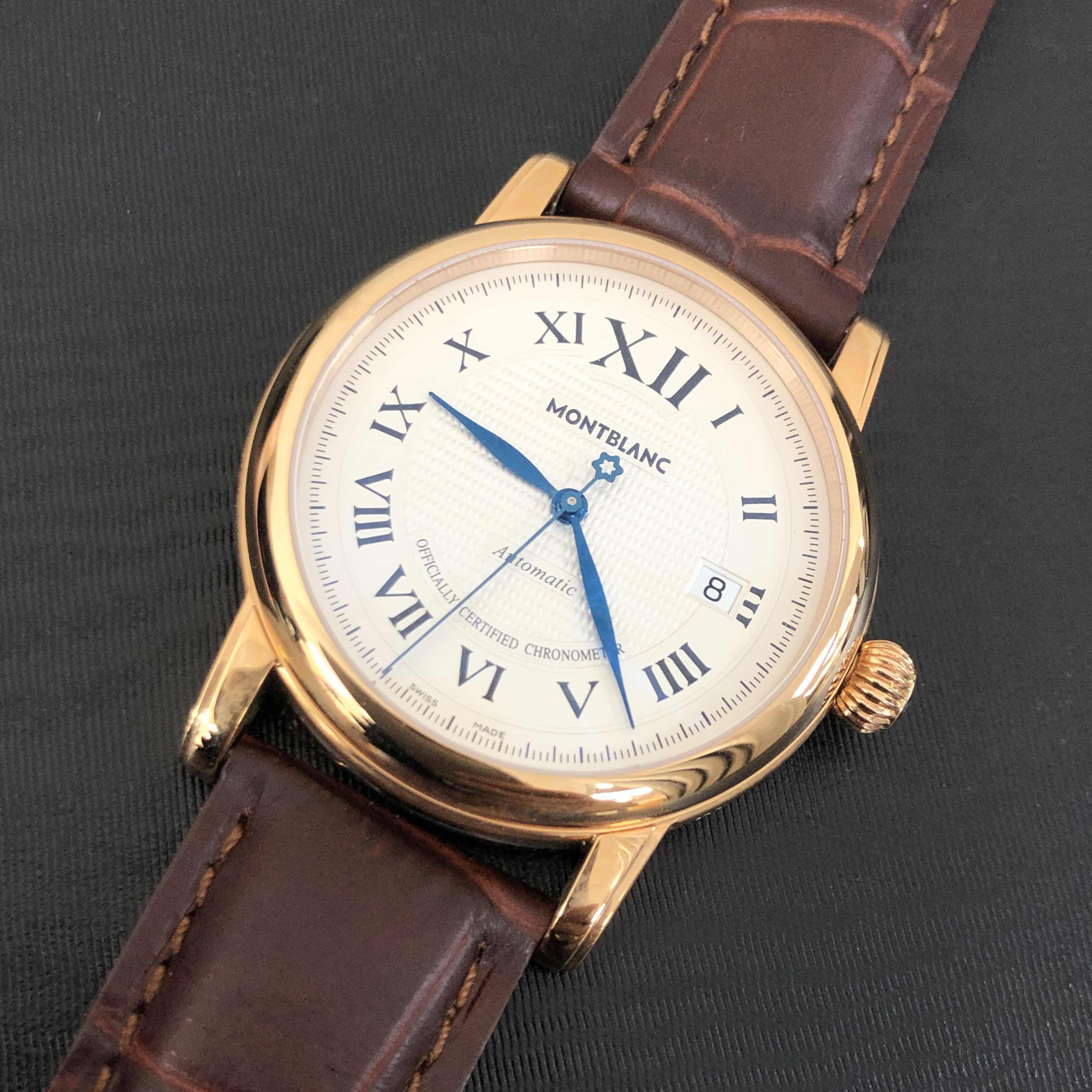 Mont Blanc MONTBLANC 101640 Replica Watch, White Dial, 18kt Rose Gold Case, Brown Alligator Strap - Image 5