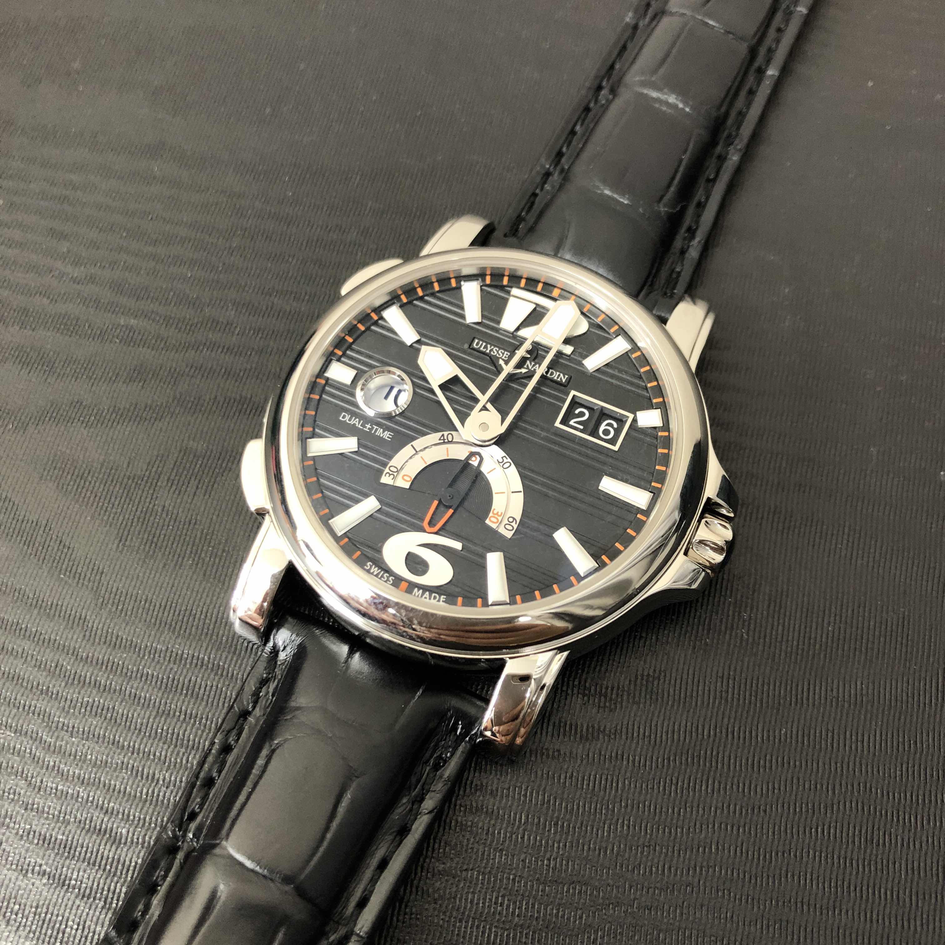 Ulysse Nardin 243-55/62 DUAL TIME | Automatic | Black Dial | Steel | Leather Strap | Replica Watch - Image 5