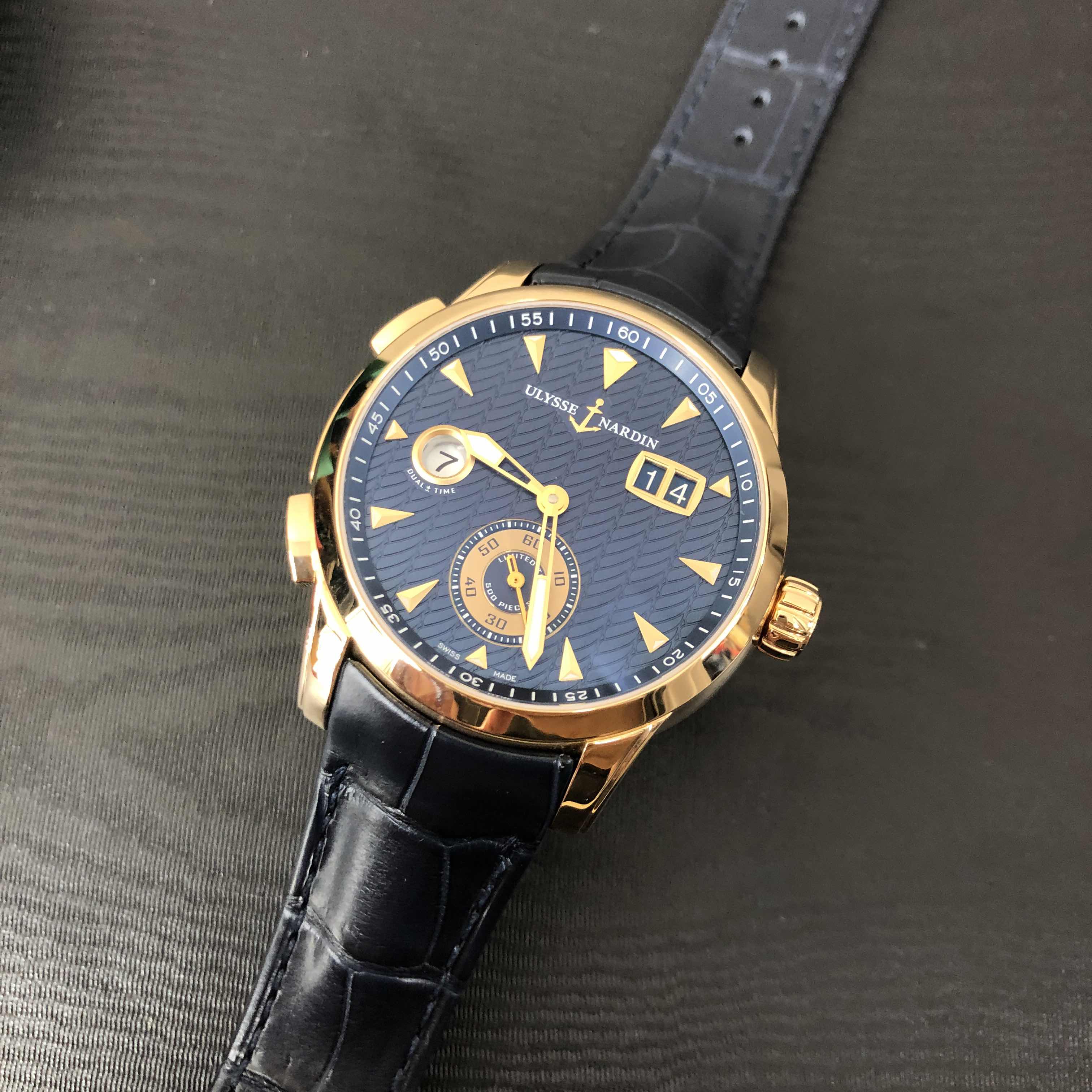 Ulysse Nardin 3346-126LE/93 CLASSIQUE Automatic 18kt Rose Gold Blue Dial Alligator Strap Replica - Image 5
