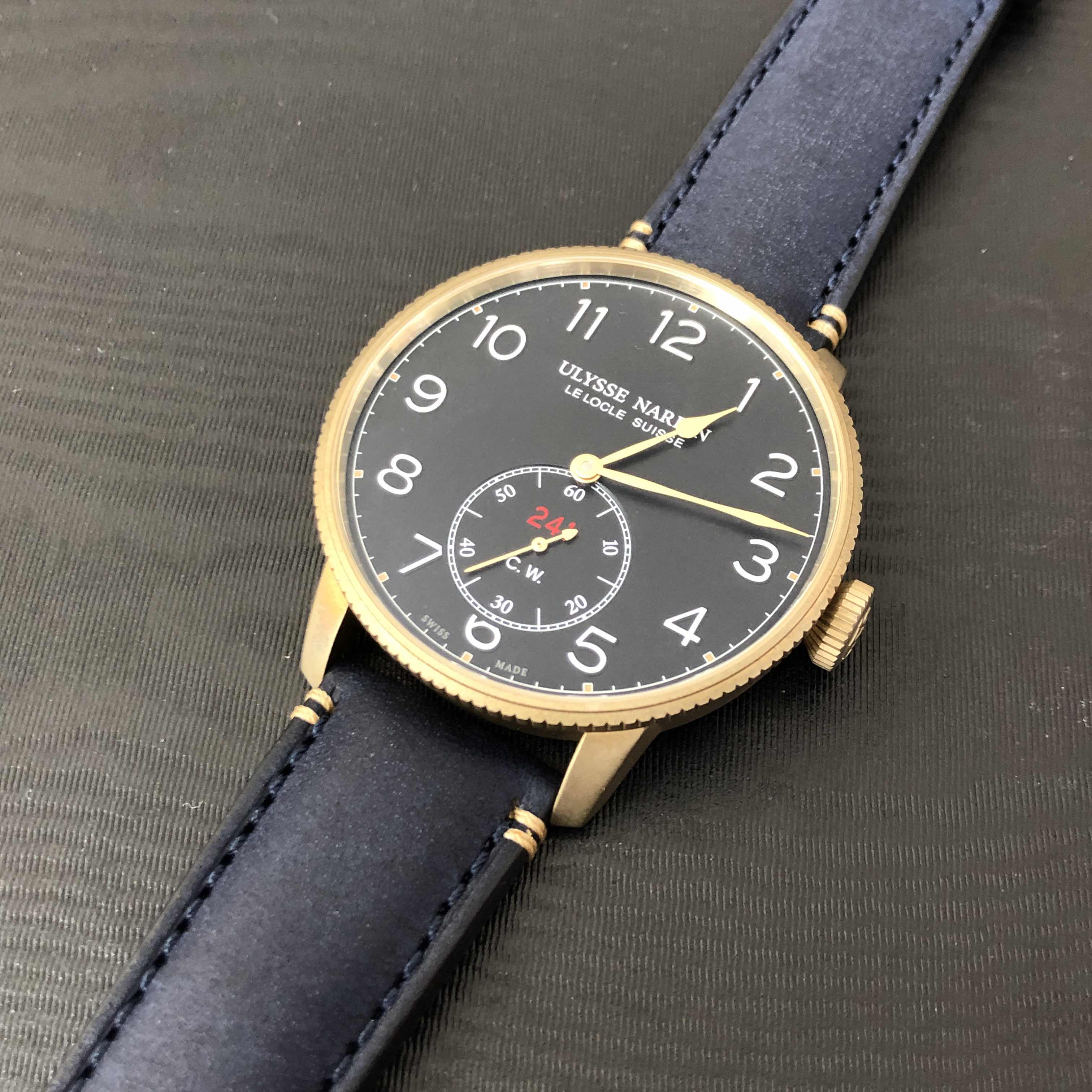 Ulysse Nardin 1187-320LE/63 MARINE Replica Watch, Automatic, Bronze Case, Black Dial, Blue Cowhide - Image 5
