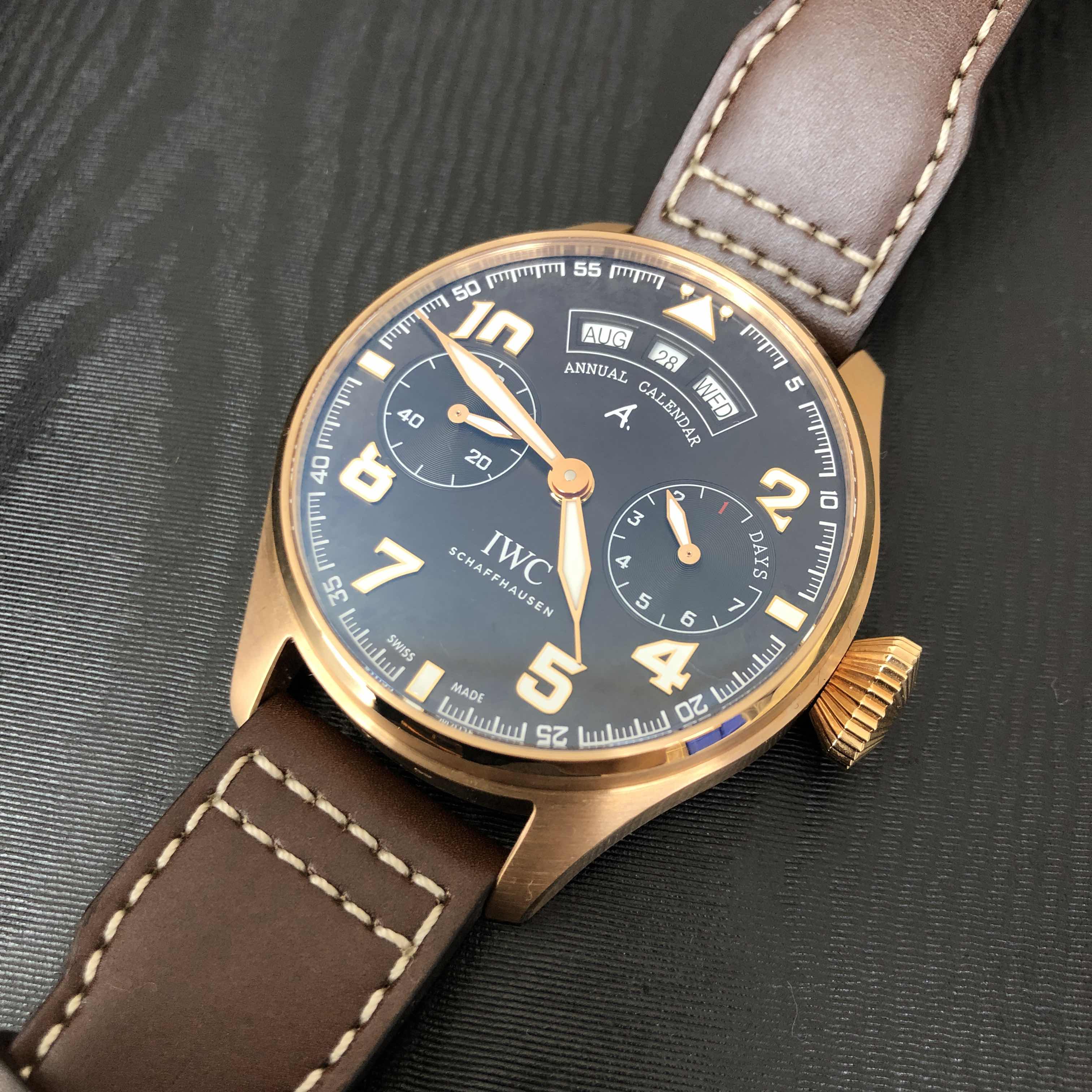 IWC IW502706 Pilots Automatic Replica Watch, 18kt Rose Gold Case, Brown Dial, Cowhide Strap - Image 5