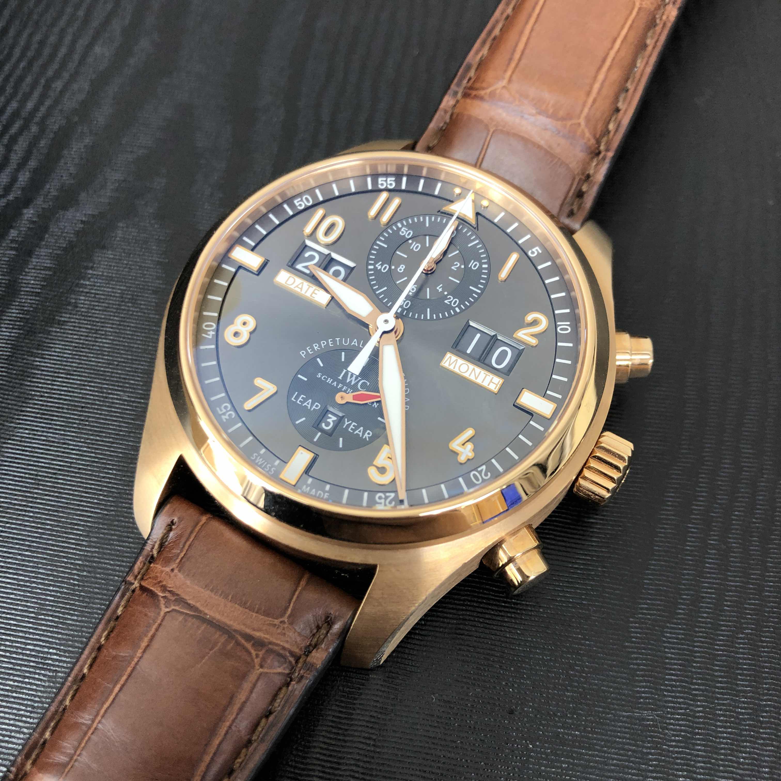 IWC IW379103 Pilots Automatic 18kt Rose Gold Gray Dial Brown Strap Replica Watch - Image 5
