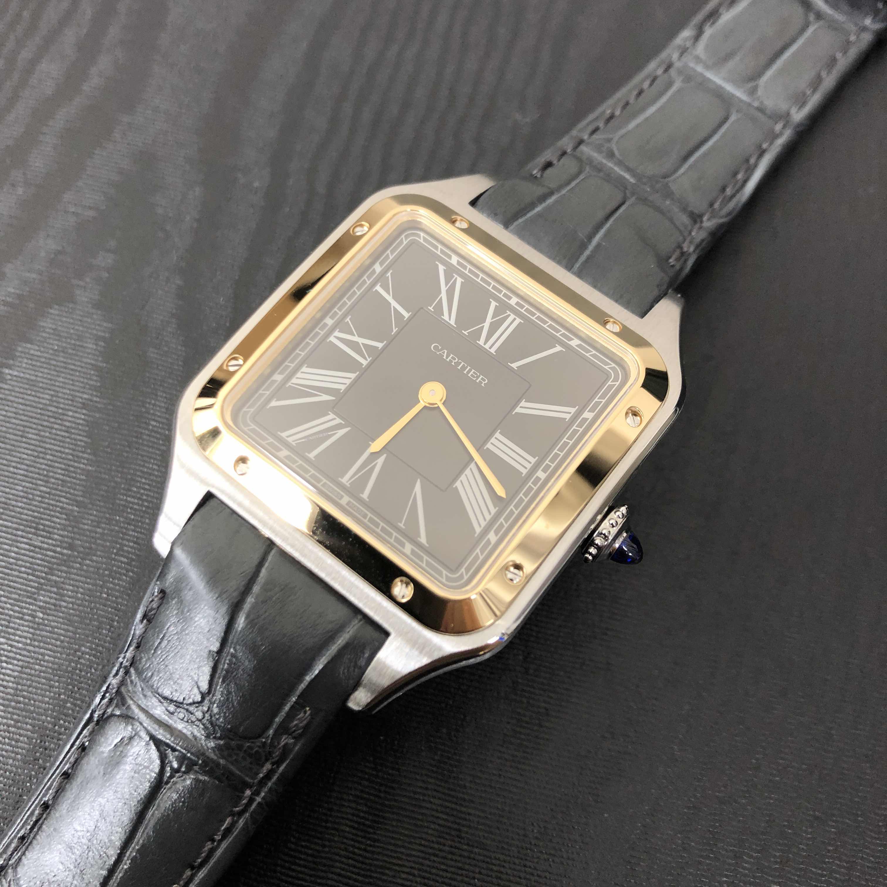 Cartier W2SA0015 Santos Automatic 18kt Gold & Steel Replica Watch, Swiss Movement, Dark Grey Dial - Image 5
