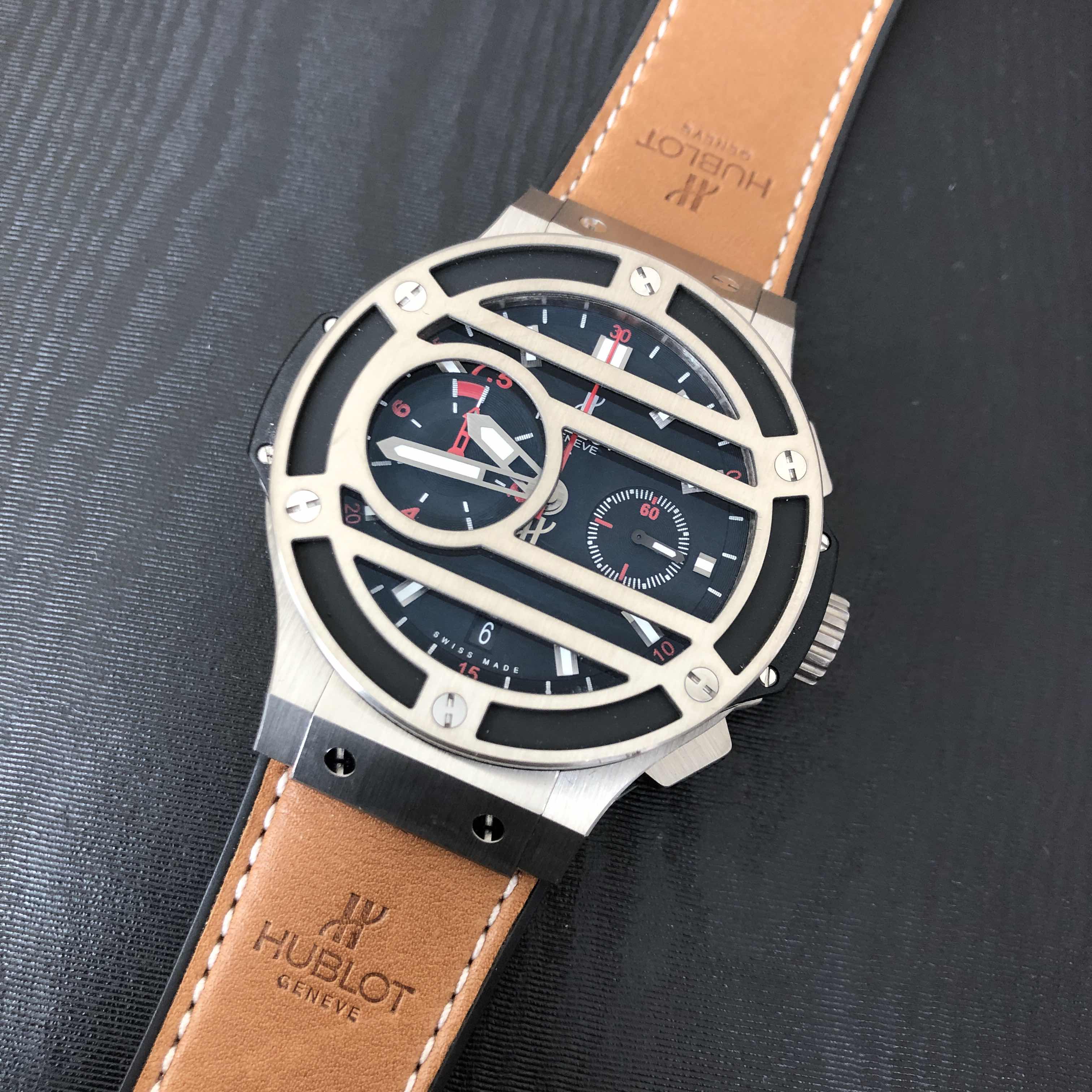 317.NM.1137.VR - Hublot Big Bang Replica Watch - Manual Wind Titanium Black Dial Brown Strap - Image 5