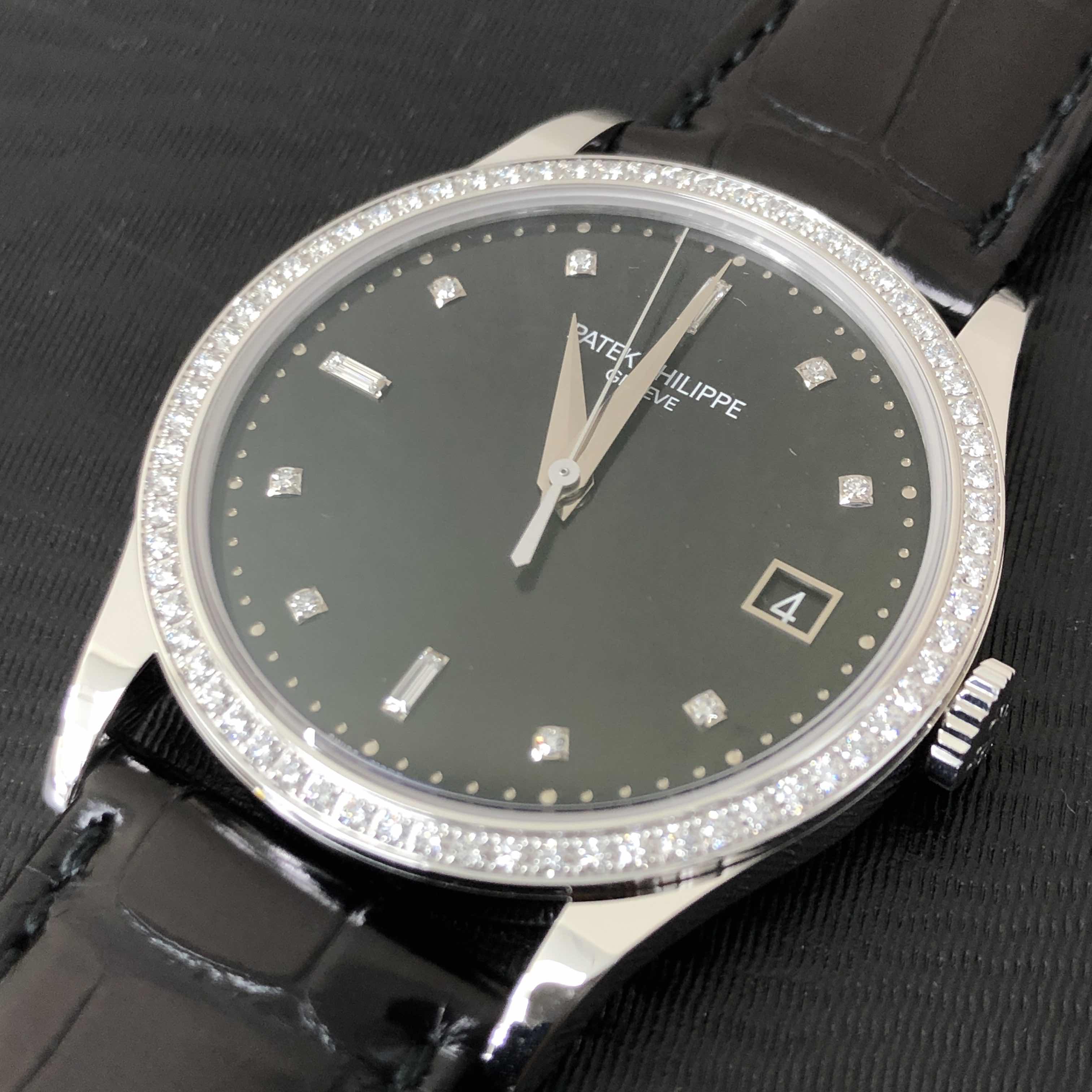 Patek Philippe 5297G-001 Calatrava Replica Watch - Automatic - 18kt White Gold Diamond - Black Dial - Image 5