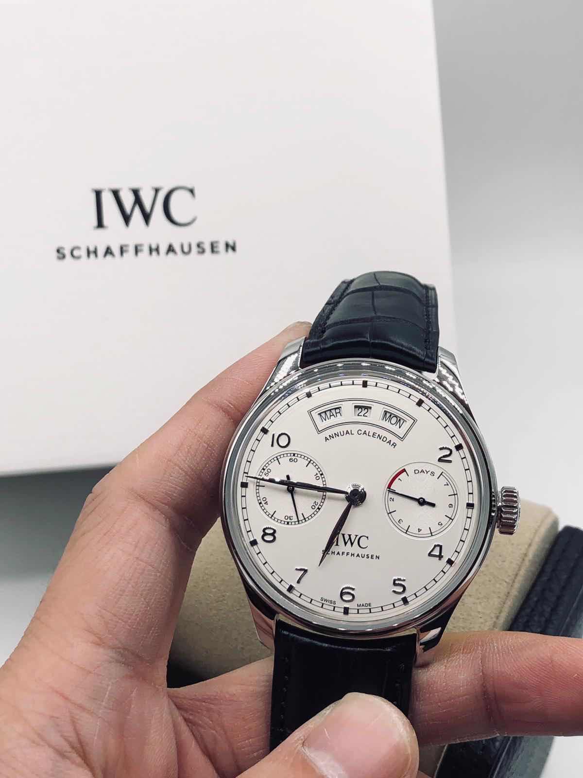 IWC Portuguese IW503501 - Replica Watch - Automatic - Steel Case - Silvery Dial - Black Alligator - Image 5