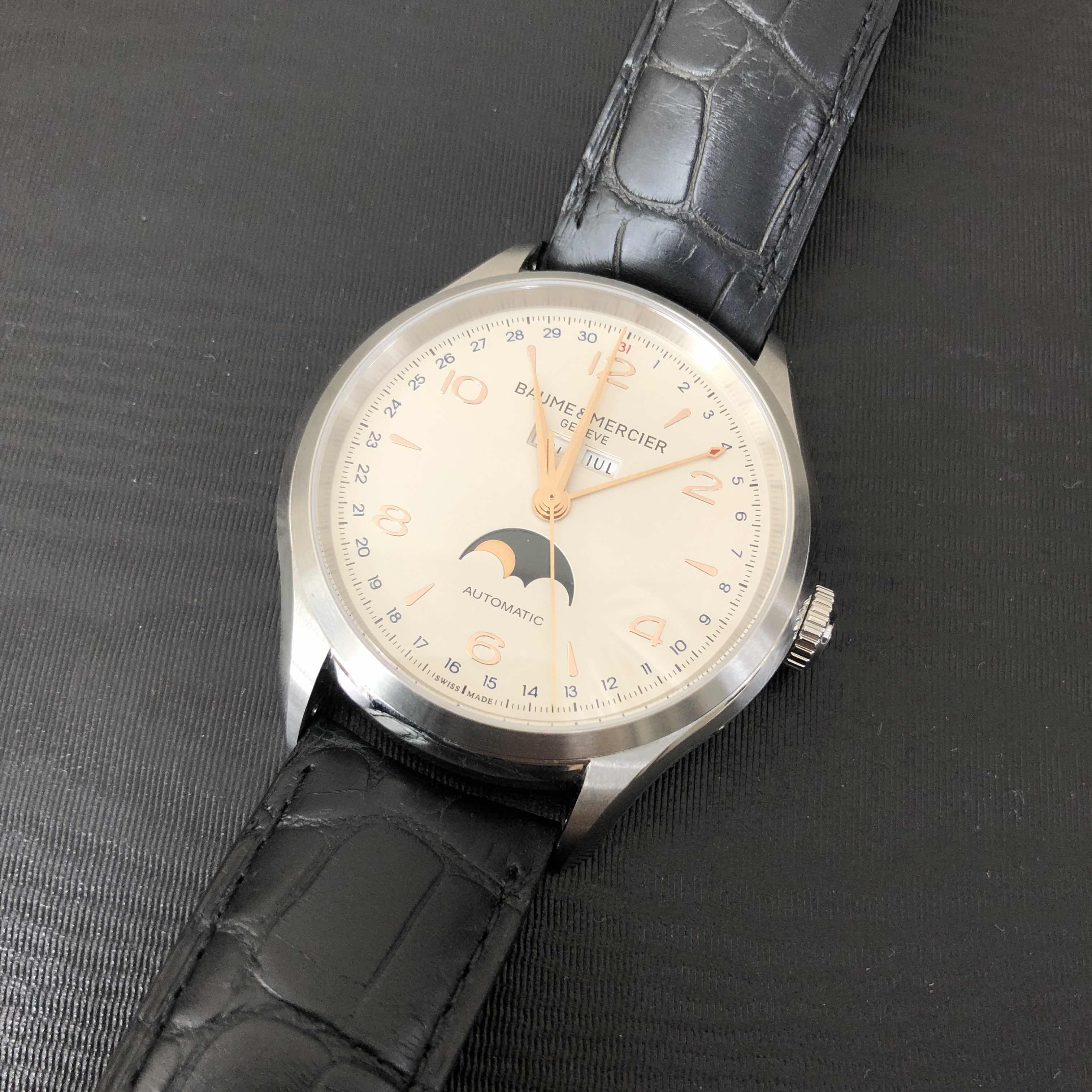 Baume & Mercier M0A10055 Clifton Replica Watch, Silver Dial, Steel Case, Alligator Strap - Image 5