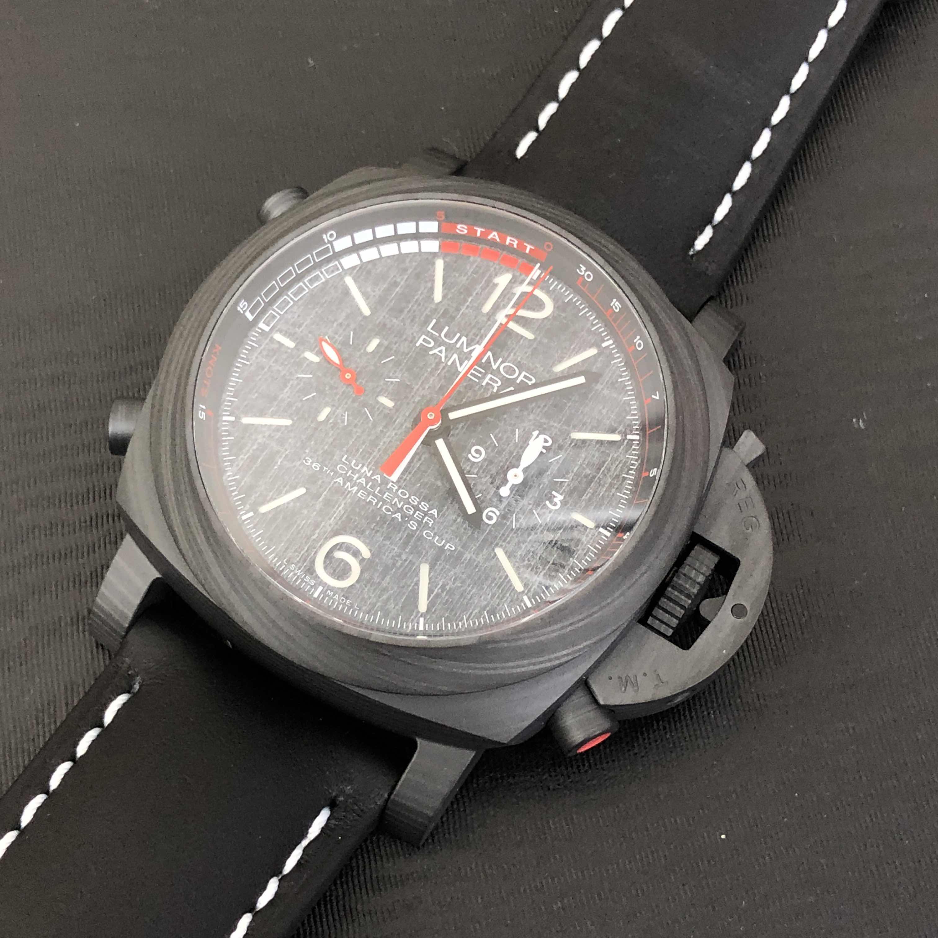 Panerai PAM01038 Luminor Automatic Carbon Fiber Black Dial Cowhide Strap Replica Watch - Image 5