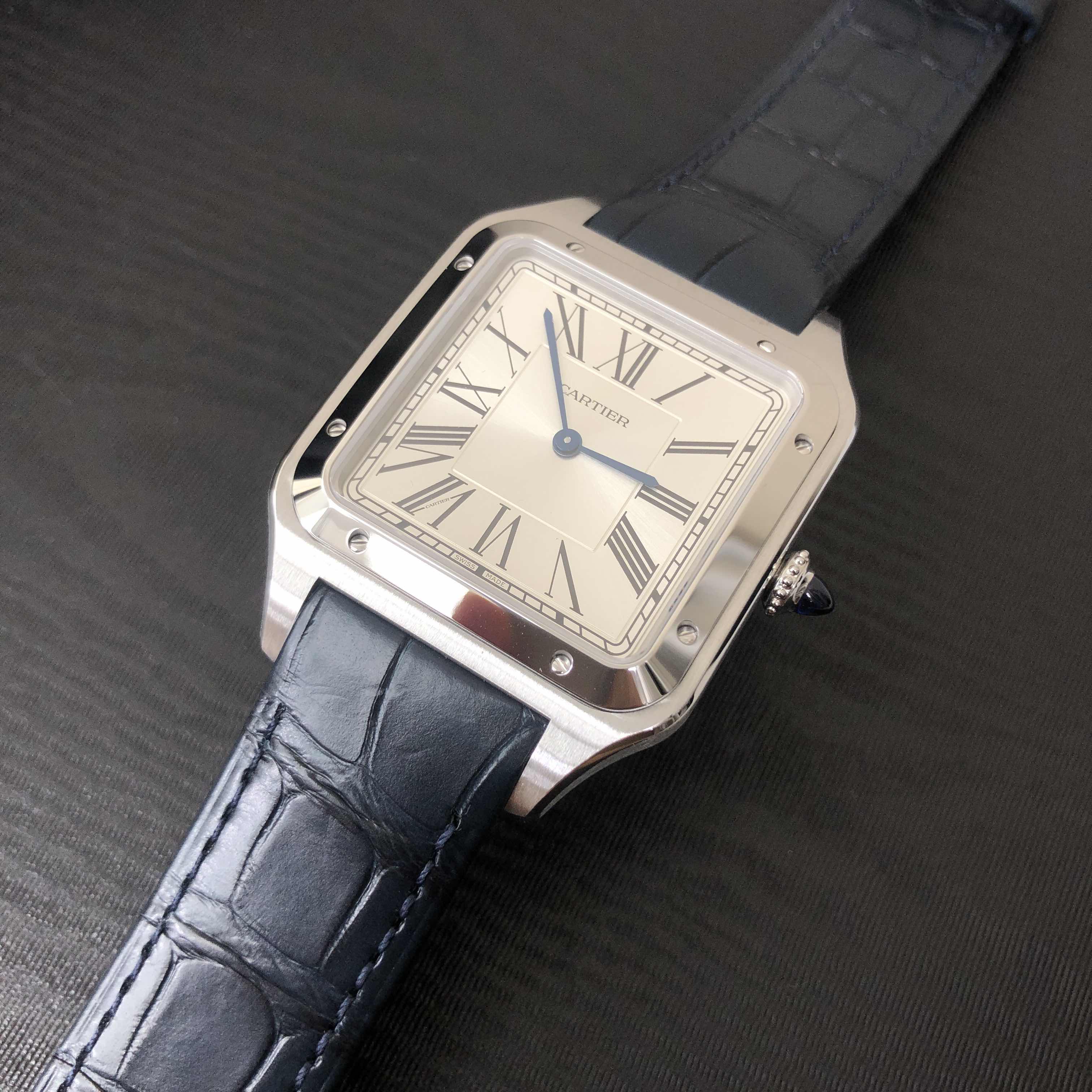 Cartier WSSA0032 SANTOS Manual Wind Steel Replica Watch, Silver Dial, Blue Alligator Strap - Image 5