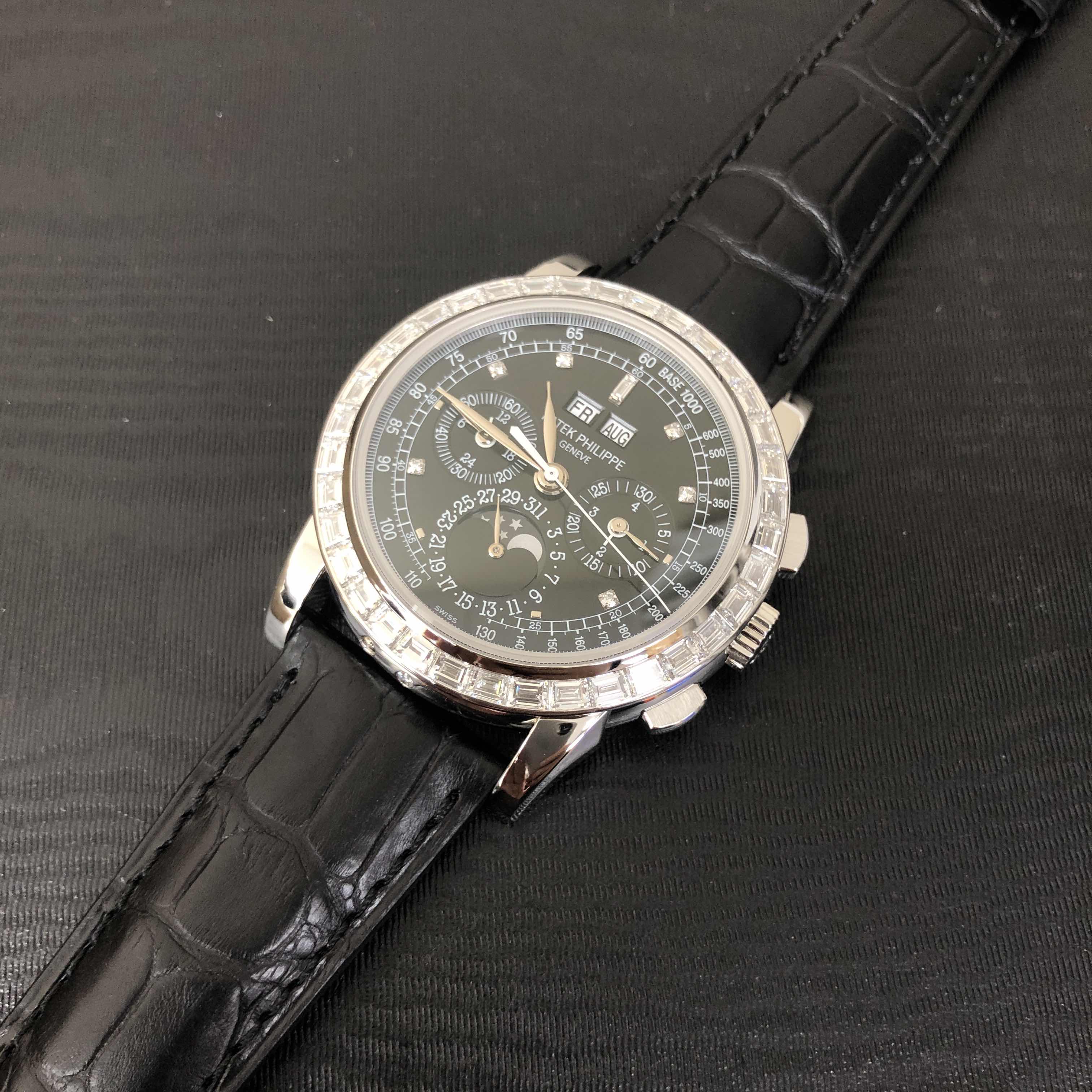 Patek Philippe 5971P-001 Replica Watch, Automatic, Black Dial, Platinum Case, Alligator Strap - Image 5
