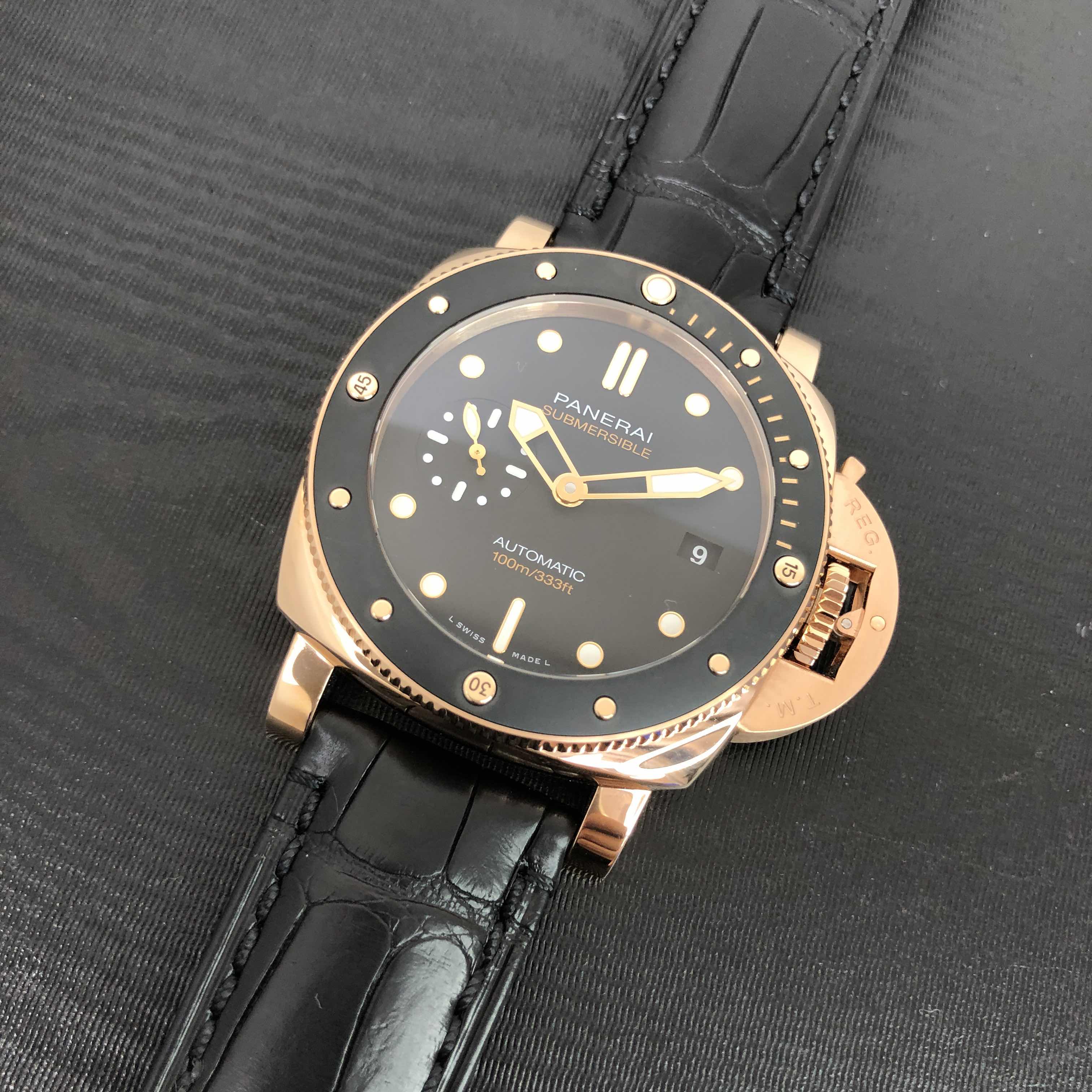 Panerai PAM00974 DIVERS Automatic 18kt Rose Gold Ceramic Replica Watch, Auto Movement, Black Dial - Image 5