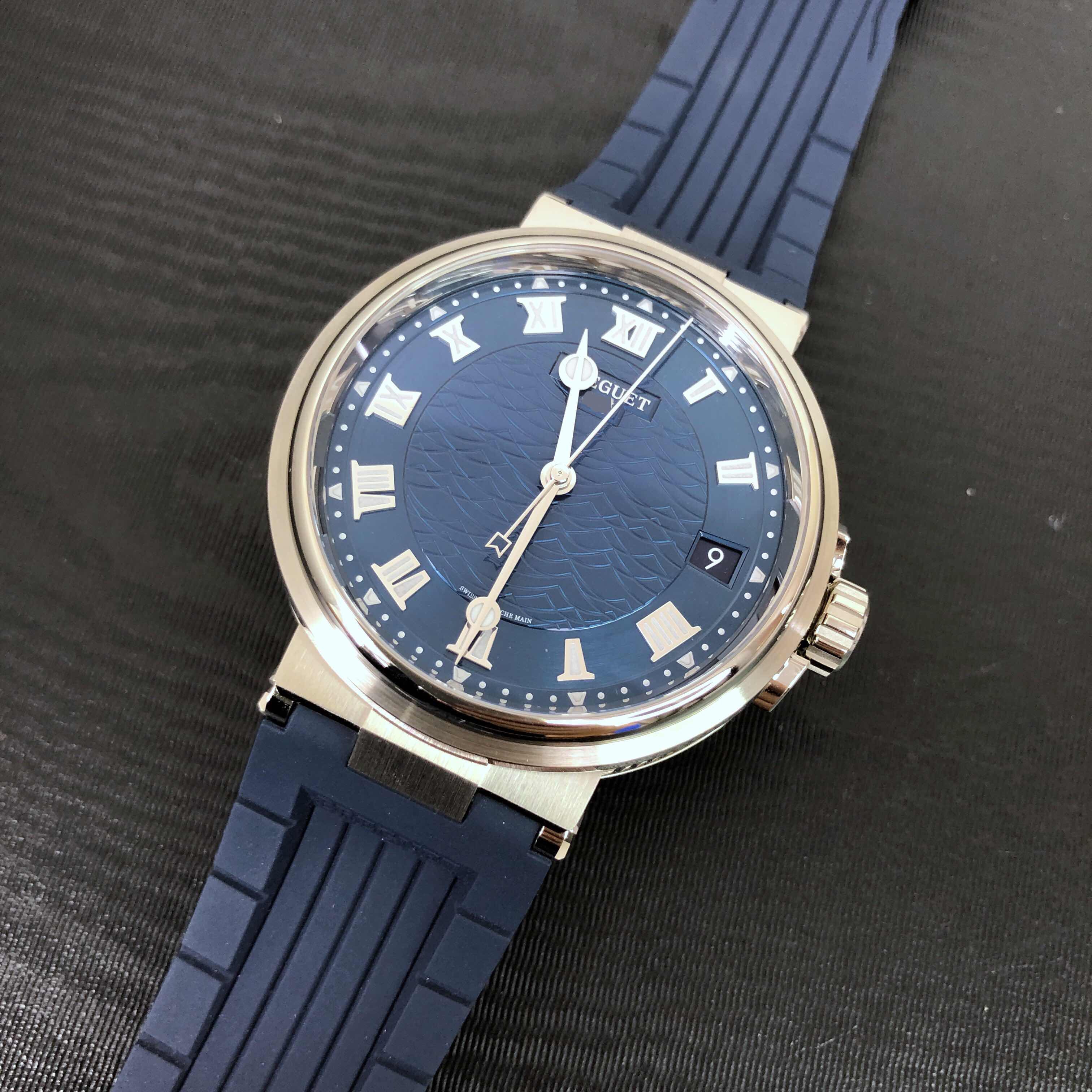 Breguet 5517BB/Y2/5ZU Replica Watch, Blue Dial, 18kt White Gold Case, Rubber Strap - Image 5