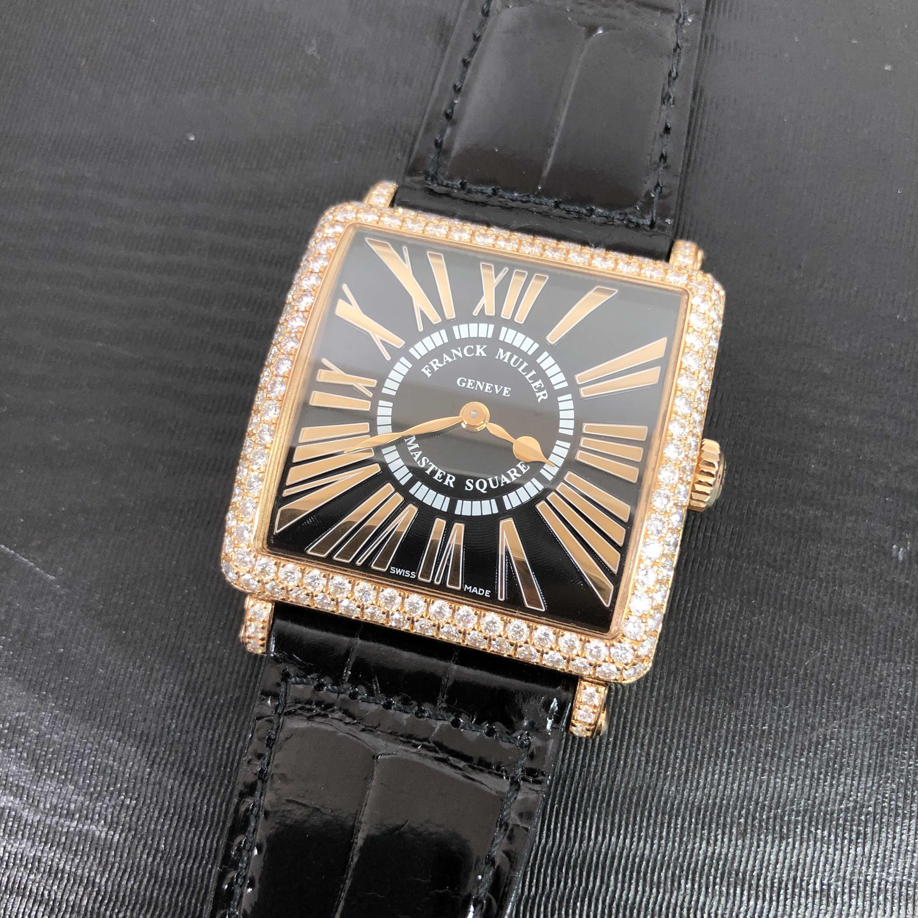Franck Muller 6002 M QZ REL D 5N-BK Master Square Quartz 18kt Rose Gold & Diamonds Black Dial - Image 5