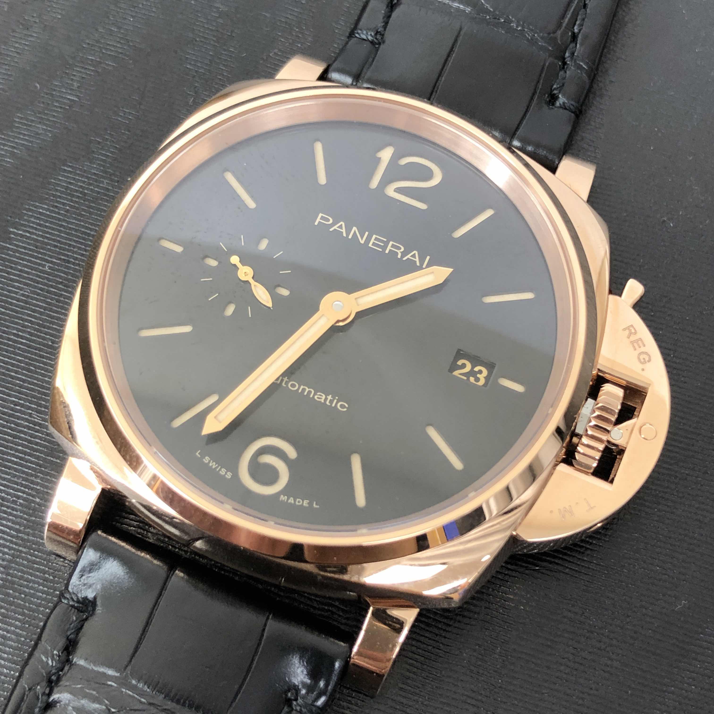 Panerai PAM01041 Luminor Due Replica Watch, Automatic, 18kt Rose Gold Case, Black Dial - Image 5