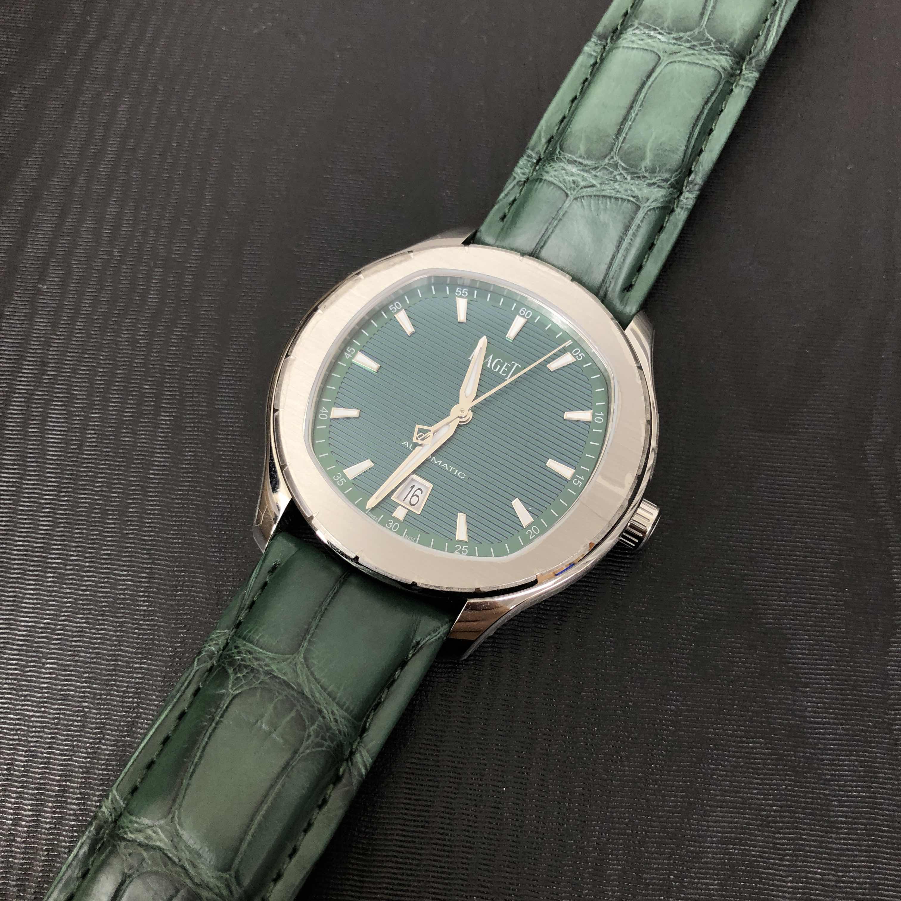 Piaget G0A44001 POLO Replica Watch - Automatic - Steel Case - Green Dial - Alligator Strap - Image 5