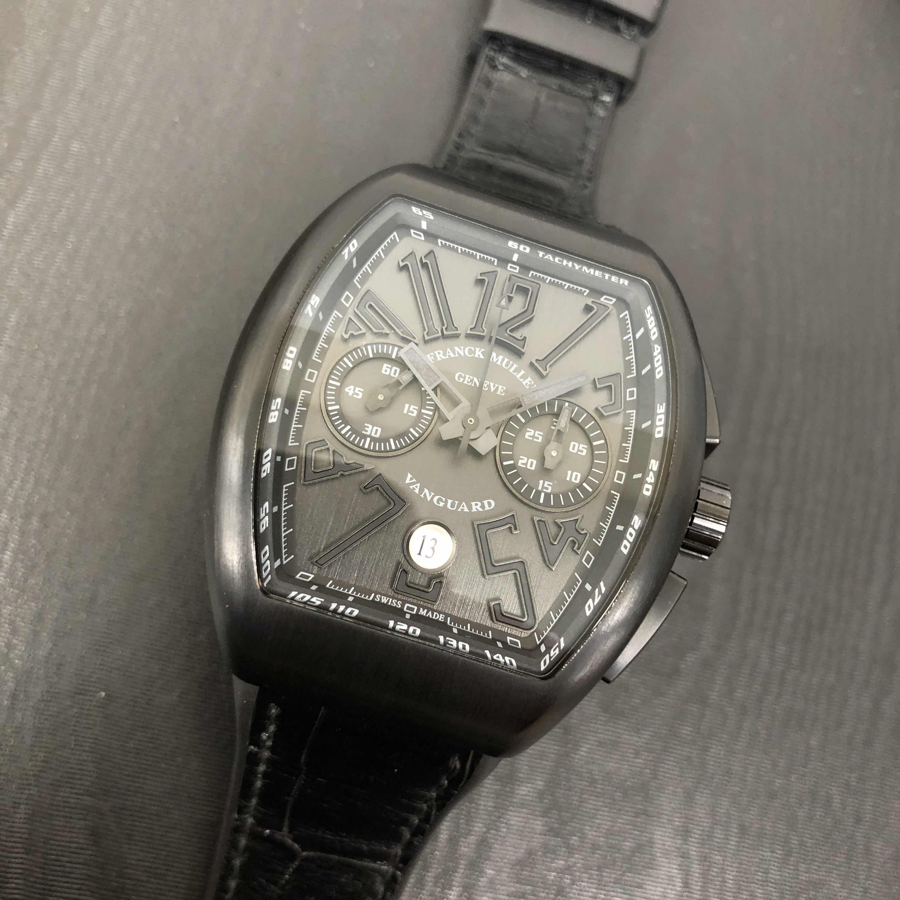 Franck Muller Vanguard V 45 CC DT TT.NR.BR.NR Automatic Titanium Black Dial Leather Replica Watch - Image 5
