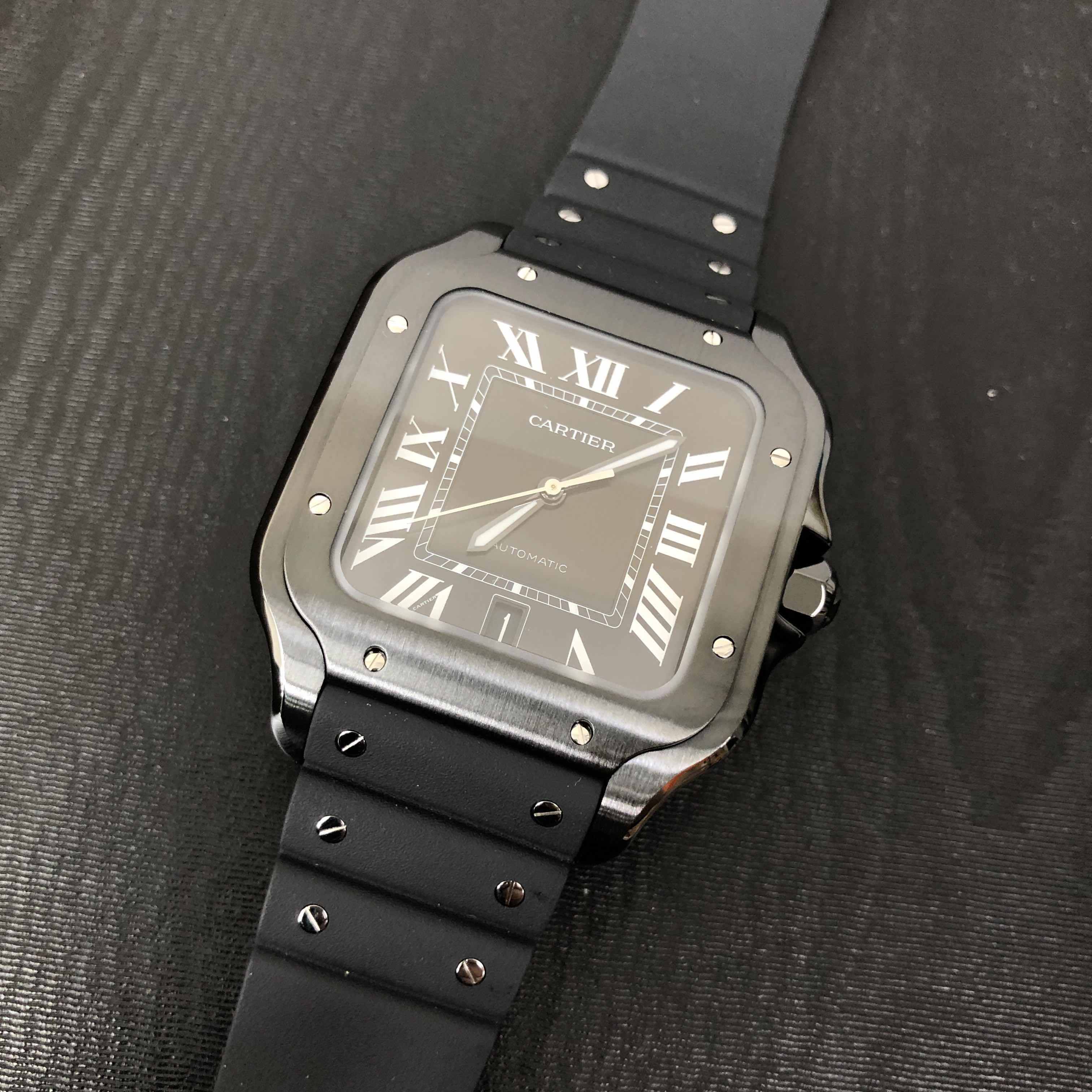 Cartier WSSA0039 SANTOS Automatic Stainless Steel Replica Watch, Swiss Movement, Black Dial, Rubber - Image 4