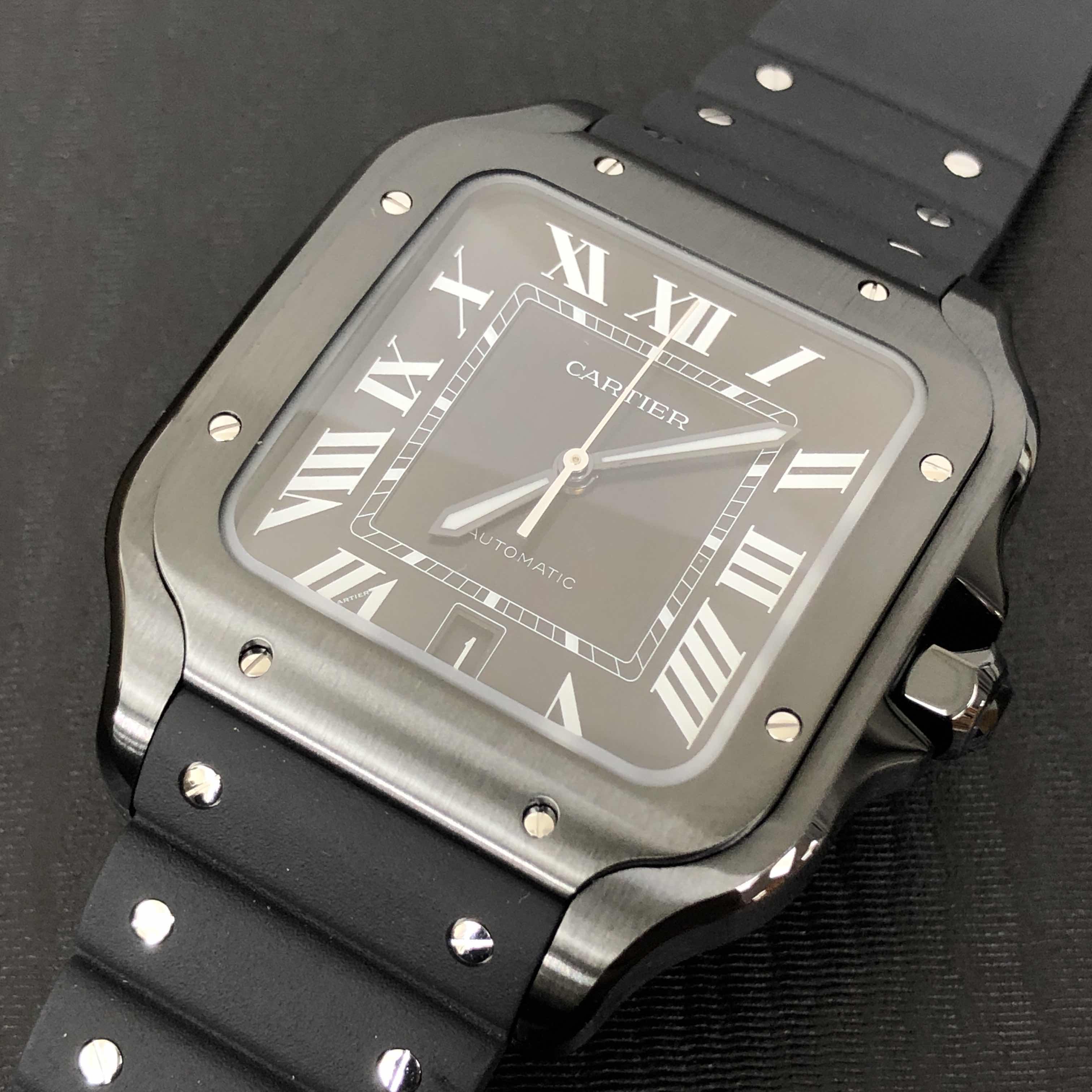 Cartier WSSA0039 SANTOS Automatic Stainless Steel Replica Watch, Swiss Movement, Black Dial, Rubber - Image 5