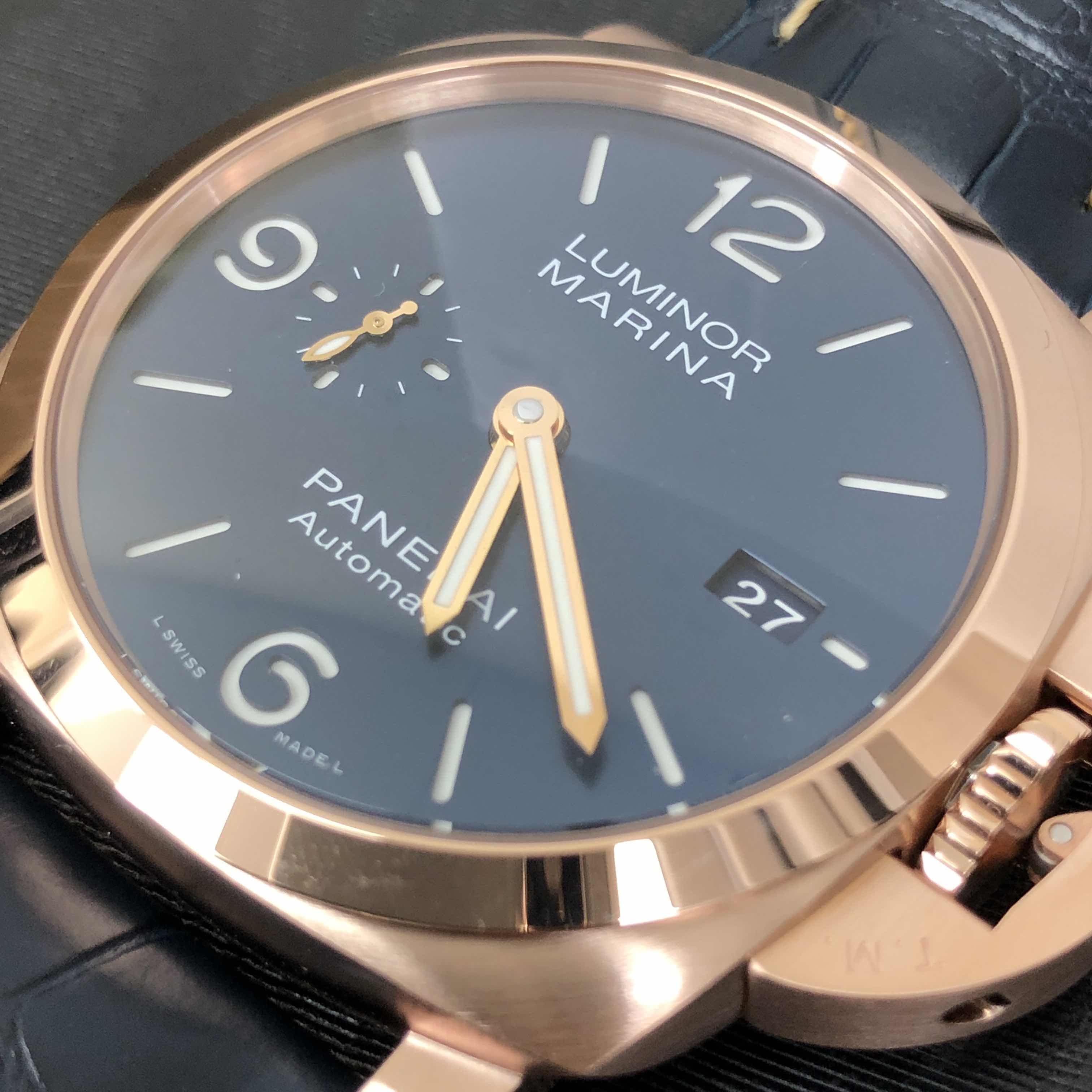 Panerai PAM01112 LUMINOR MARINA - Manual Wind - 44mm Steel Case - Blue Dial - Leather Strap - Image 5