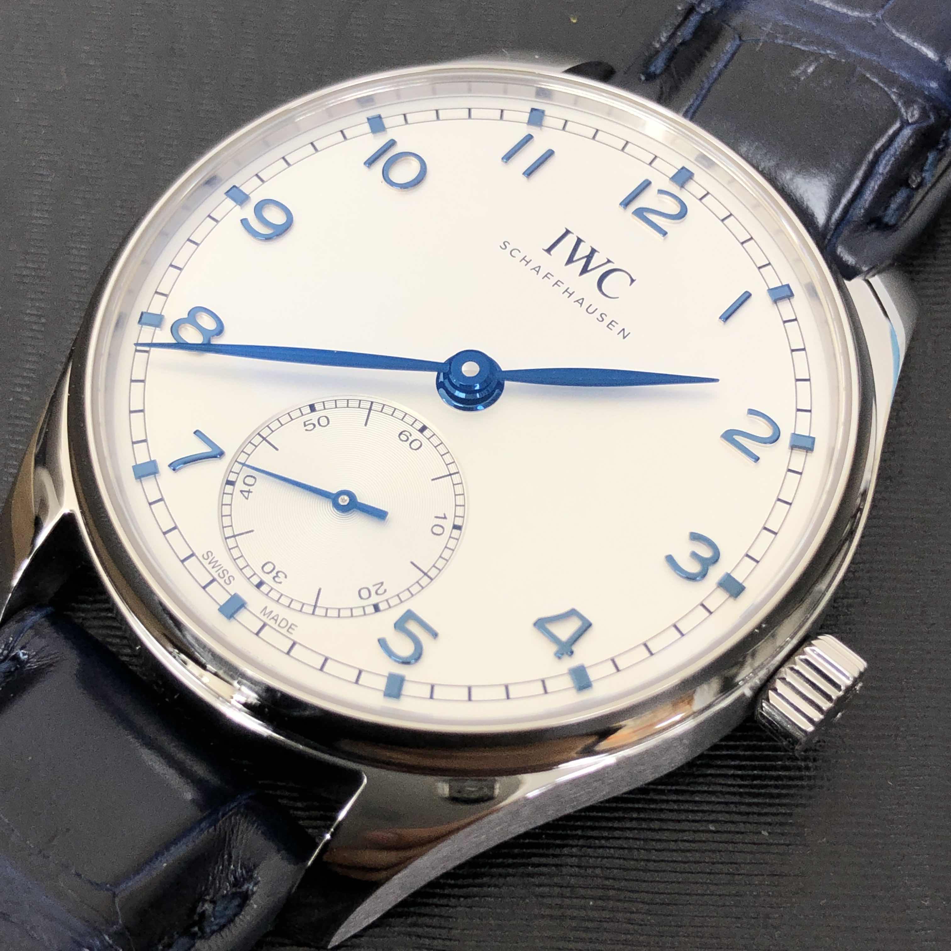 IWC Portuguese IW358304 Replica Watch, Automatic Movement, Silver Dial, Blue Alligator Strap - Image 4