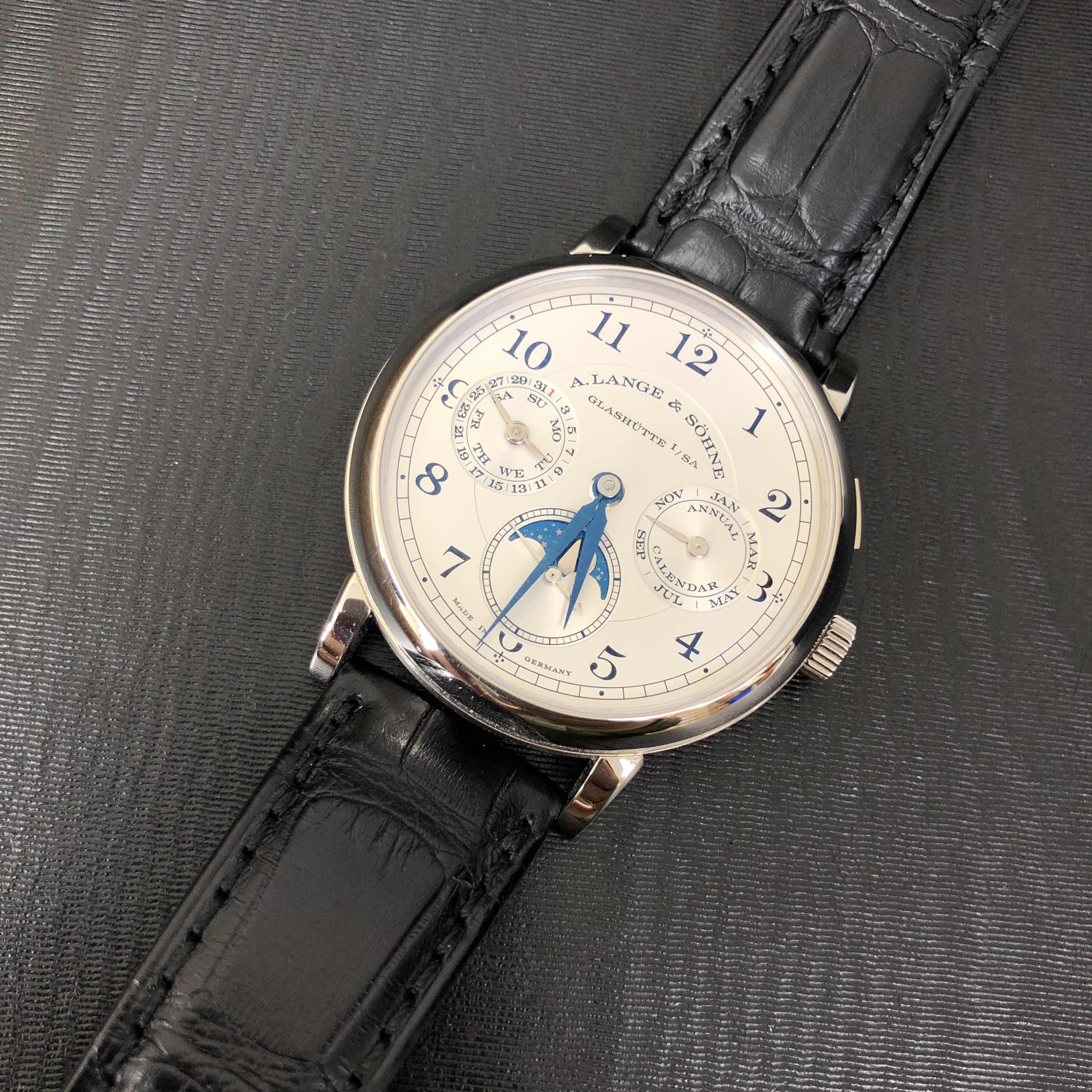 A Lange 1815 Replica Watch 238.026 - Automatic with White Gold Case on Black - Image 5