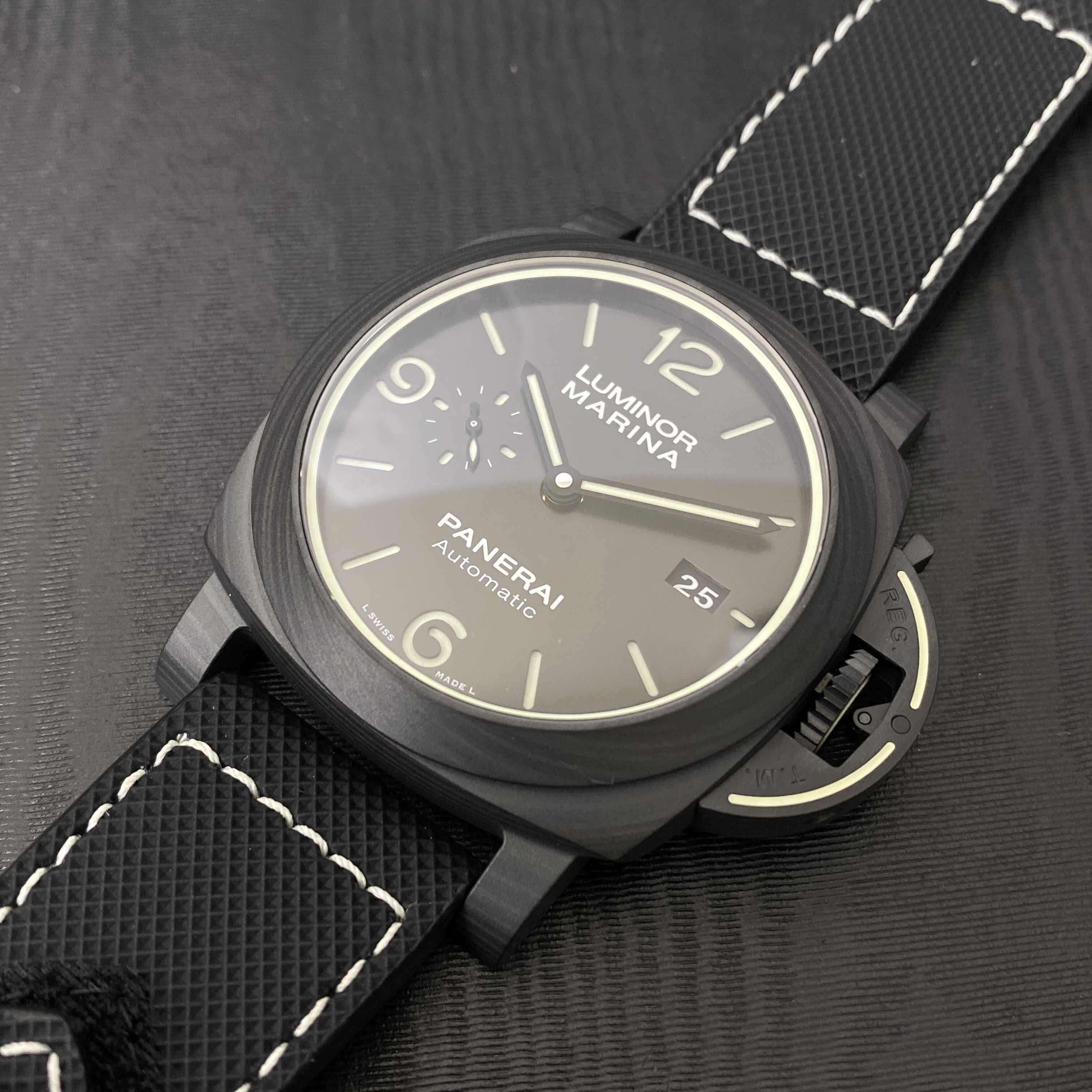 Panerai PAM01118 LUMINOR MARINA Auto Carbon Fiber Replica Watch, Swiss Movement, Black Dial & - Image 5