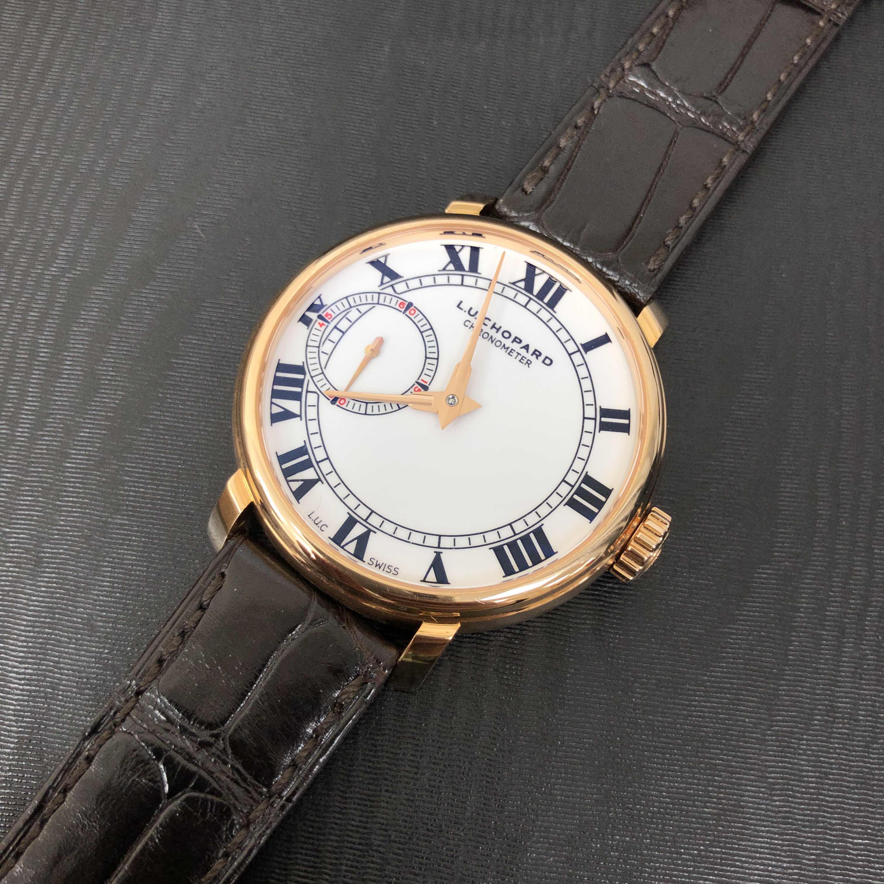 Chopard L.U.C 161963-5001 18kt Rose Gold Manual Wind Watch - Replica - White Dial - Brown Leather - Image 5