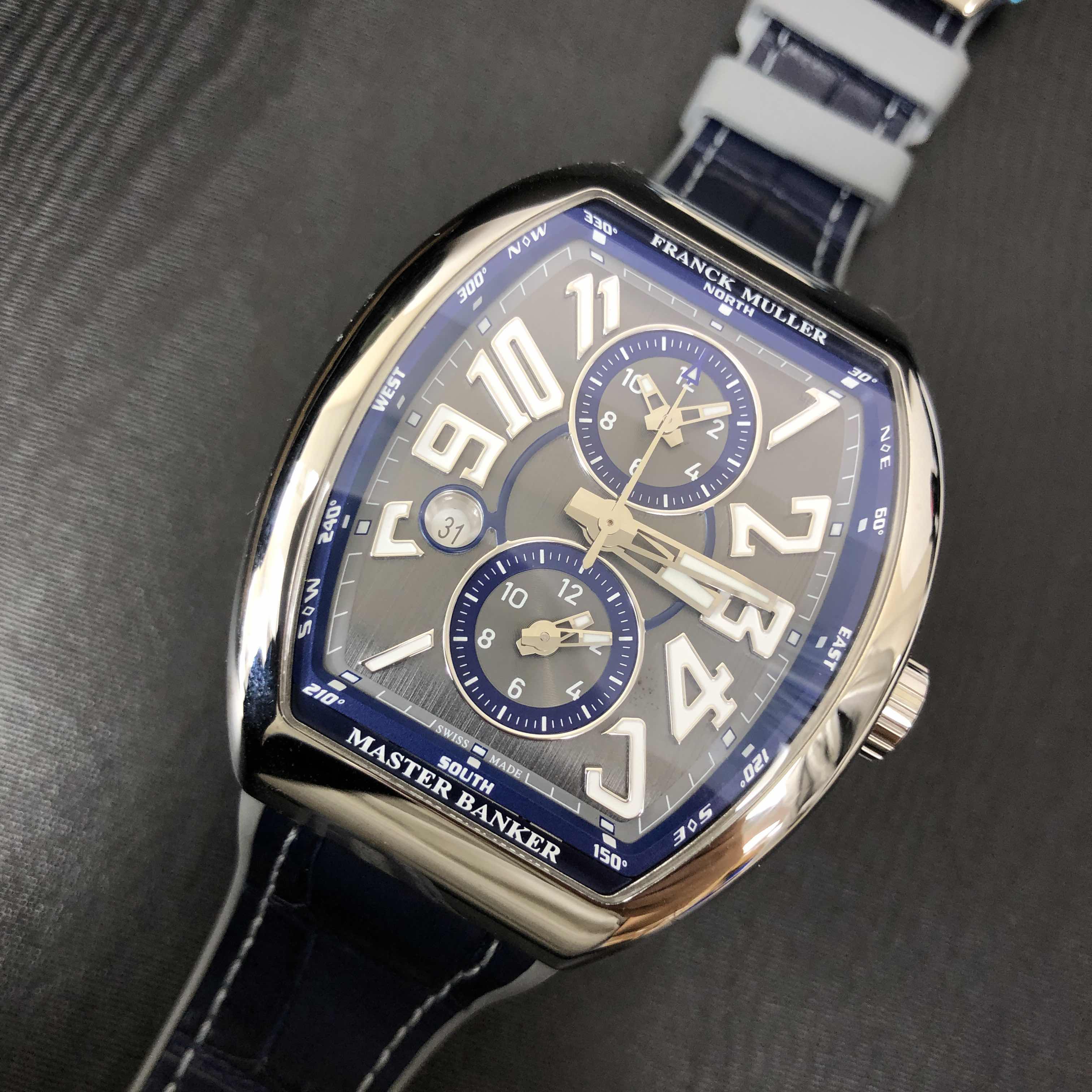 Franck Muller Vanguard Replica Watch V 45 MB SC DT AC.BU Automatic Gray Dial Blue Leather Strap - Image 5