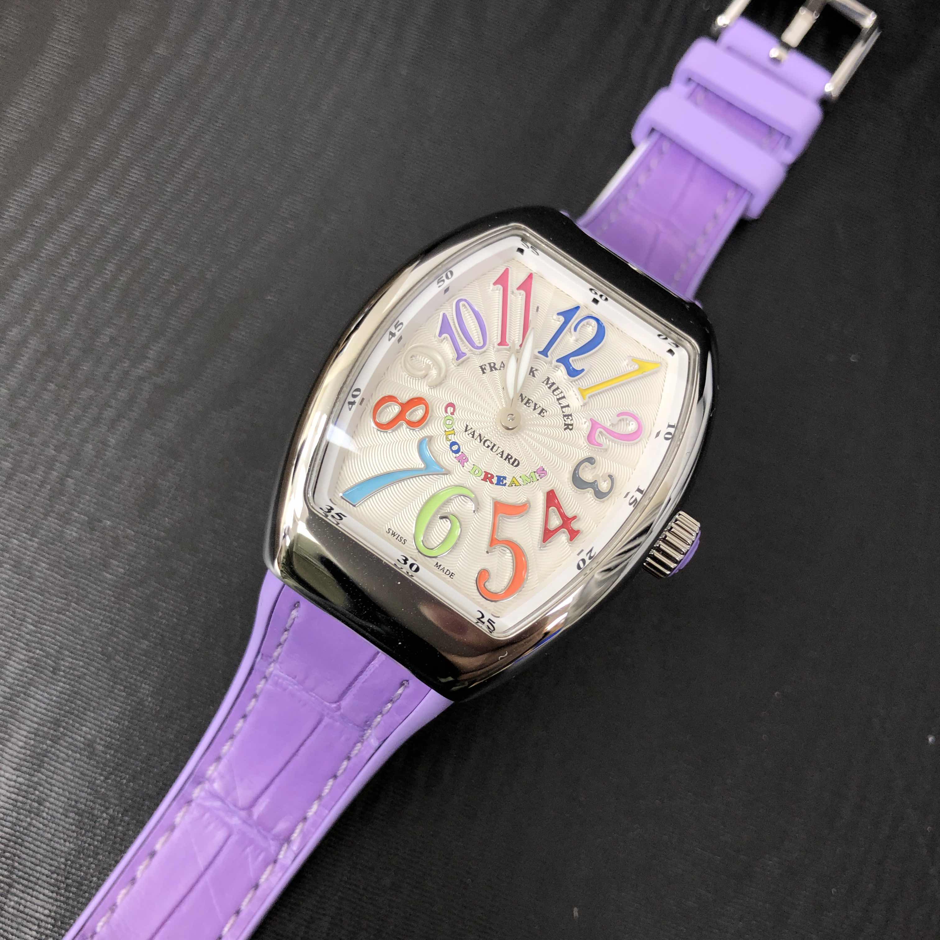 Franck Muller V 32 QZ COL DRM AC.VL - Replica Watch - Quartz - Steel Case - White Dial - Purple - Image 5