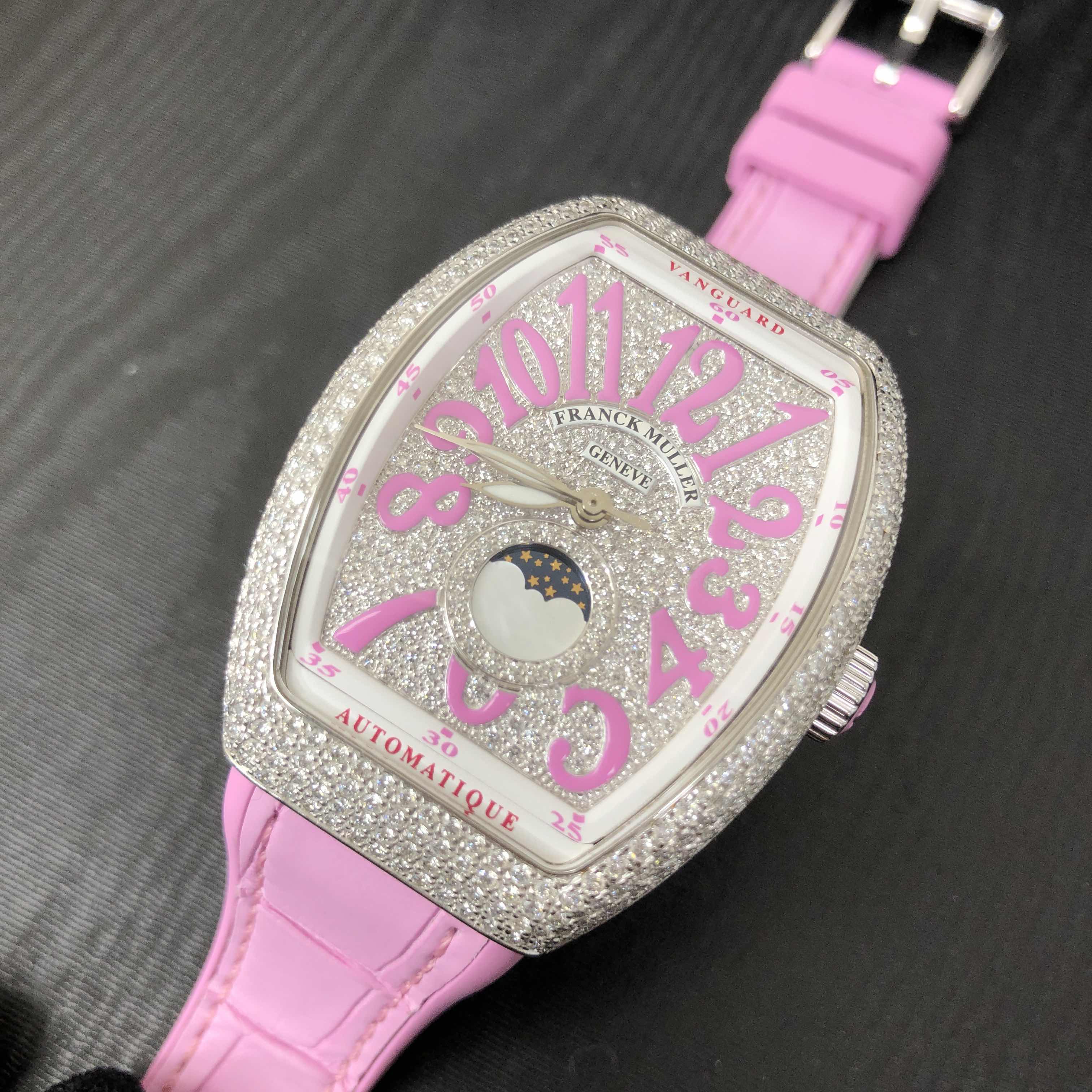 V 35 SC AT FO L D CD AC.RS - Franck Muller Vanguard Replica Watch - Automatic - Silver Dial - Pink - Image 4