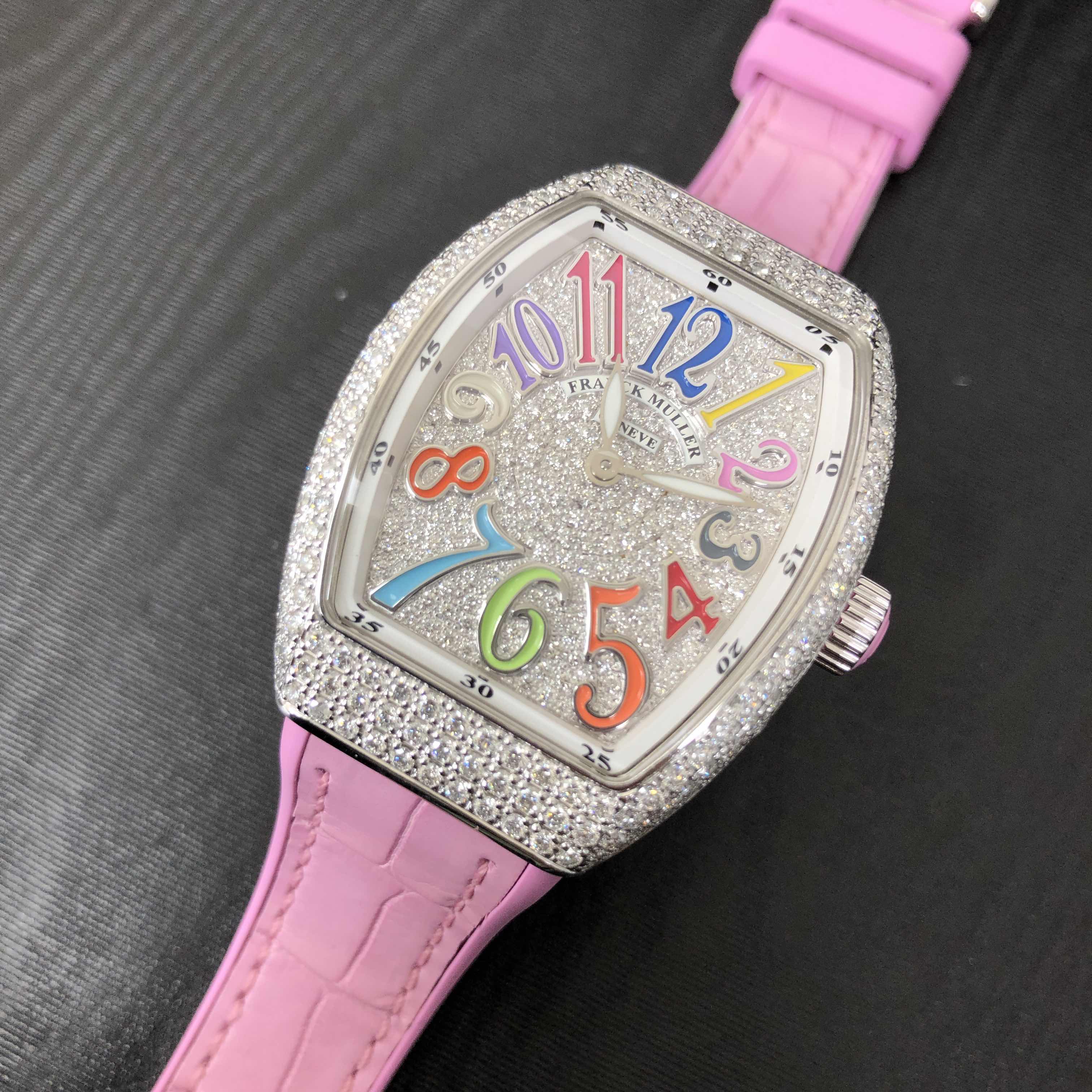 Franck Muller V 32 QZ D CD COL DRM AC.RS Vanguard Replica Watch, Quartz, Silver Dial, Pink Leather - Image 5