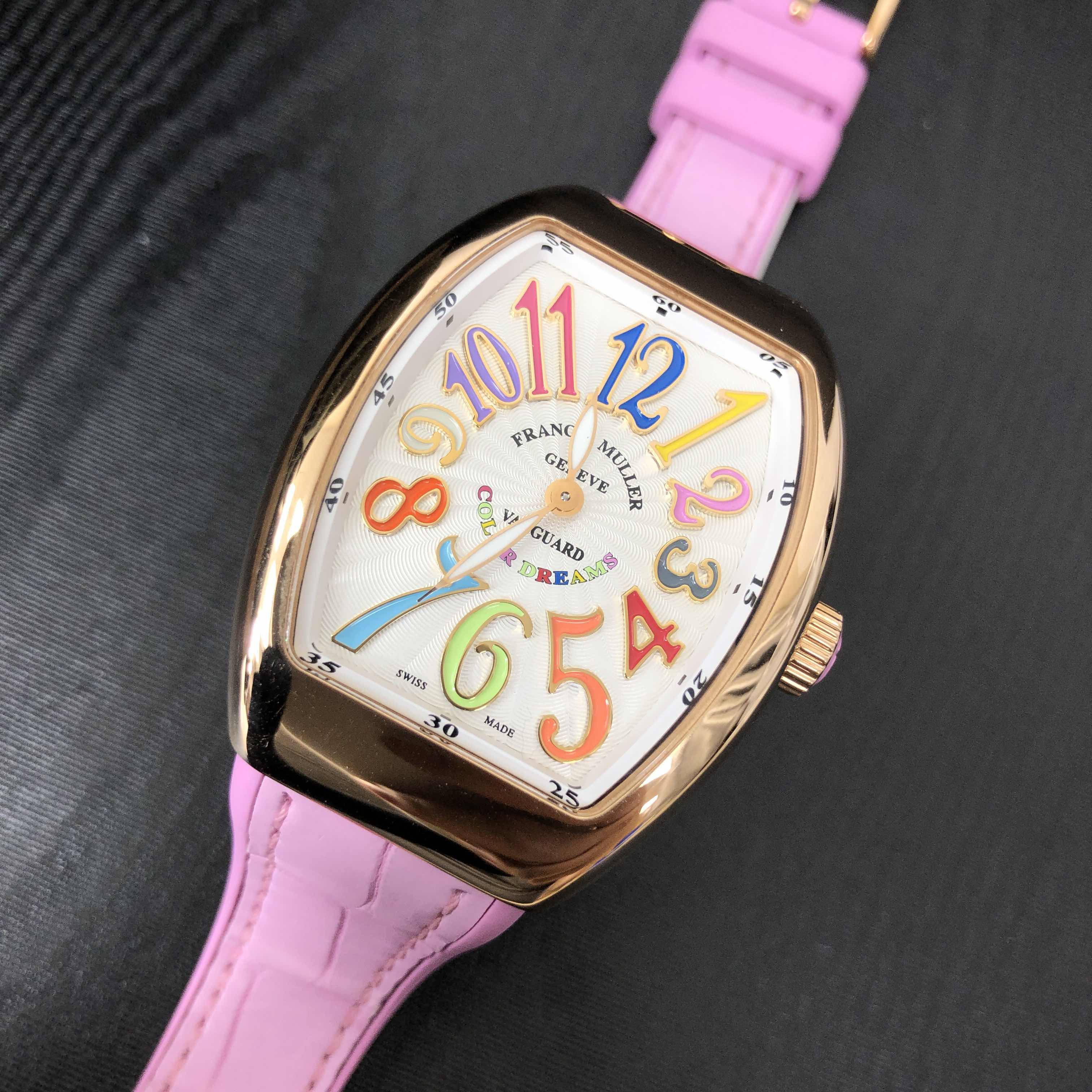 Franck Muller V 35 QZ COL DRM 5N.RS Vanguard Replica Watch, 35mm Quartz, White Dial, Pink Leather - Image 5