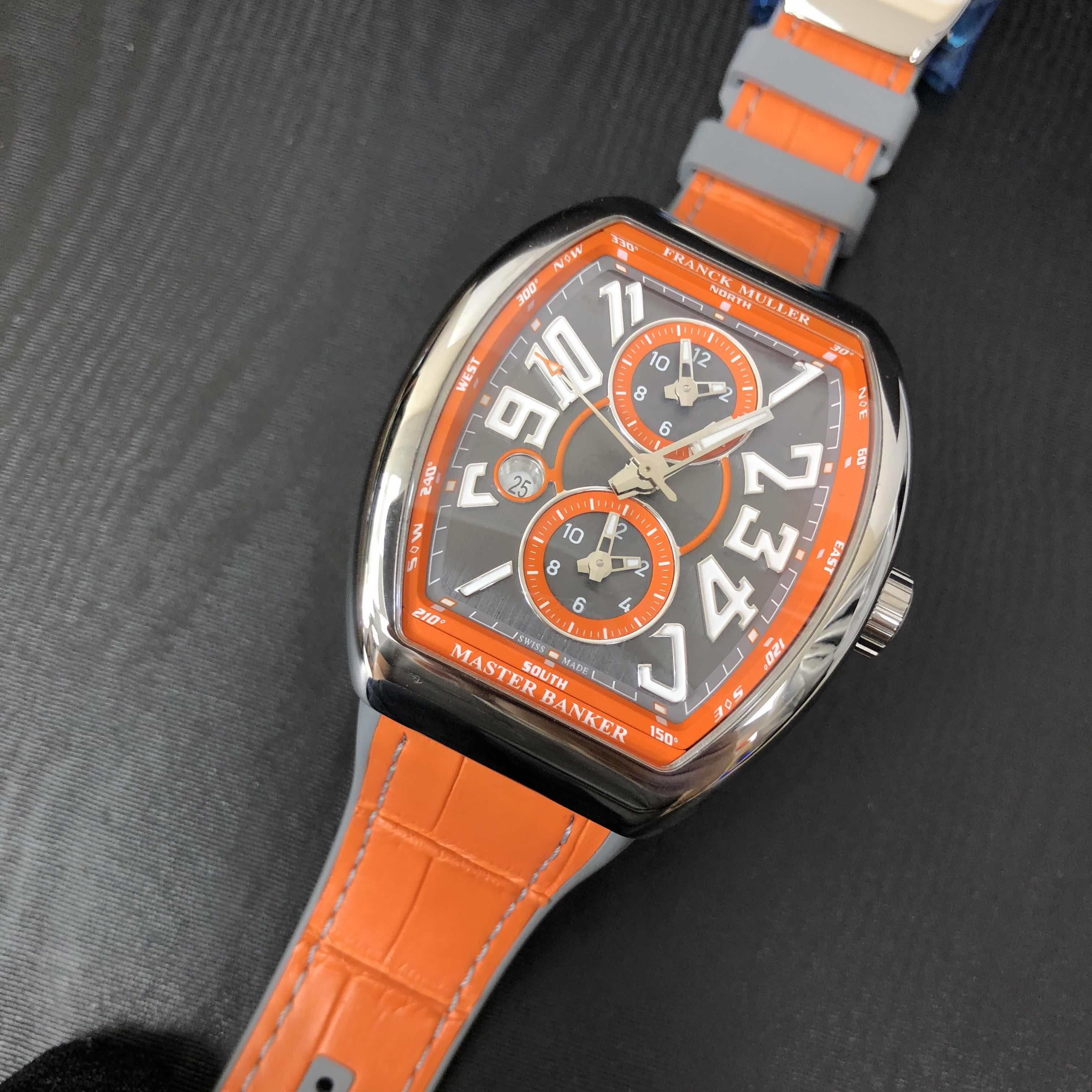 Franck Muller V45 MB SC DT AC.OR Vanguard Auto Stainless Steel Replica Watch 44mm Gray Dial Orange - Image 5