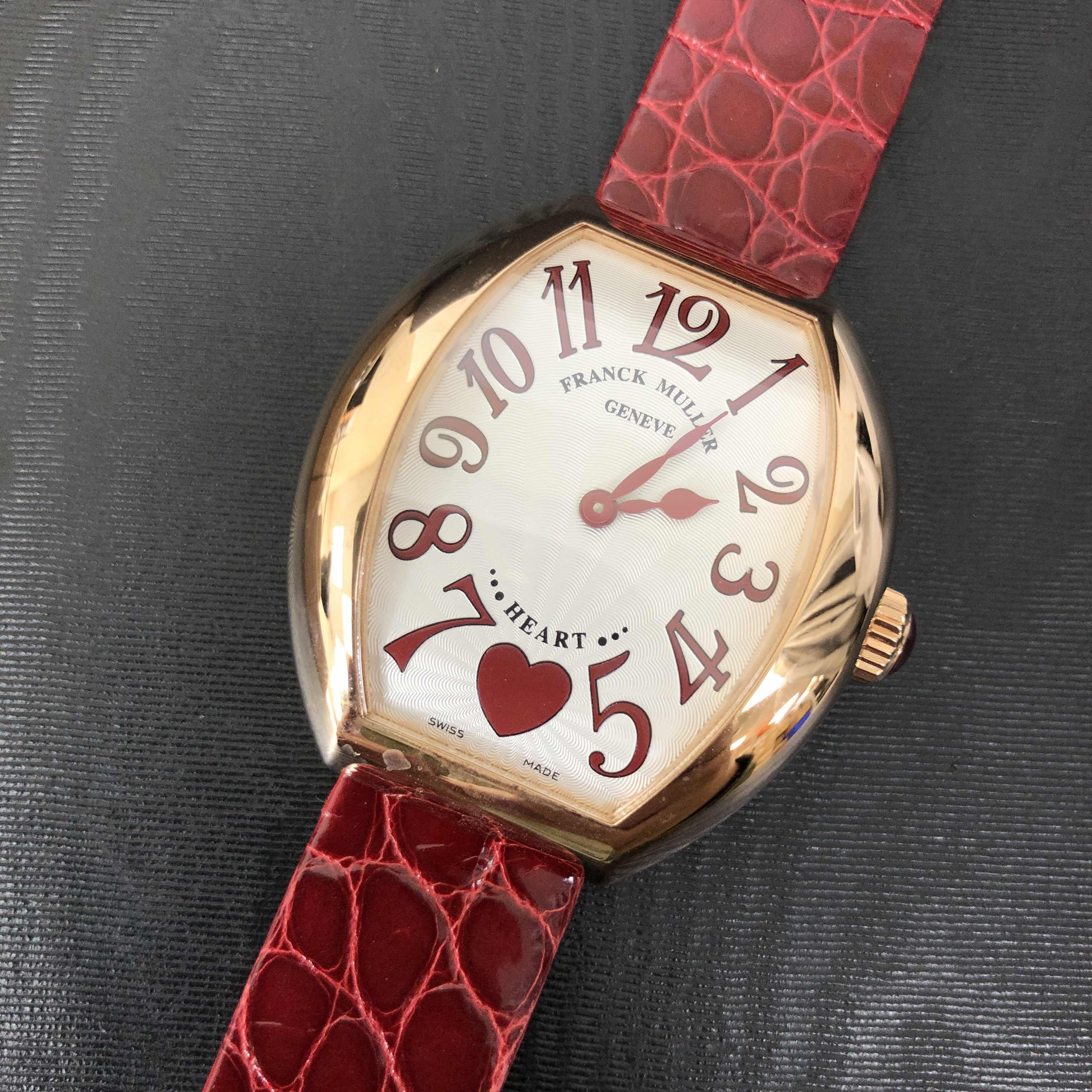 Franck Muller 5002 M QZ C 6H 5N-RED STRAP Replica Watch, Quartz, White Dial, 18kt Rose Gold Case - Image 5