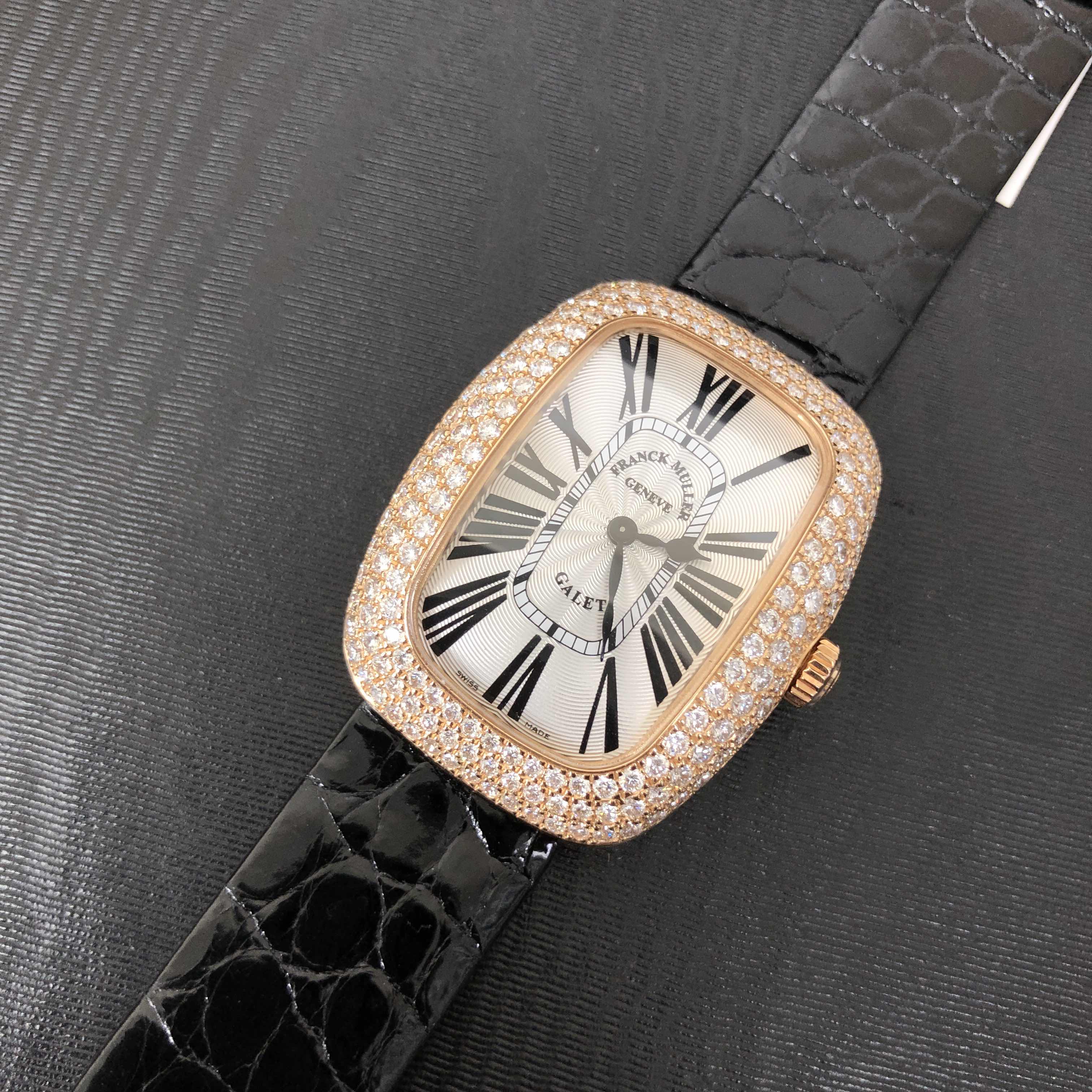 Franck Muller 3002 L QZ R D3 5N GALET Quartz Rose Gold Replica Watch 28mm 18kt Case Black Leather - Image 5