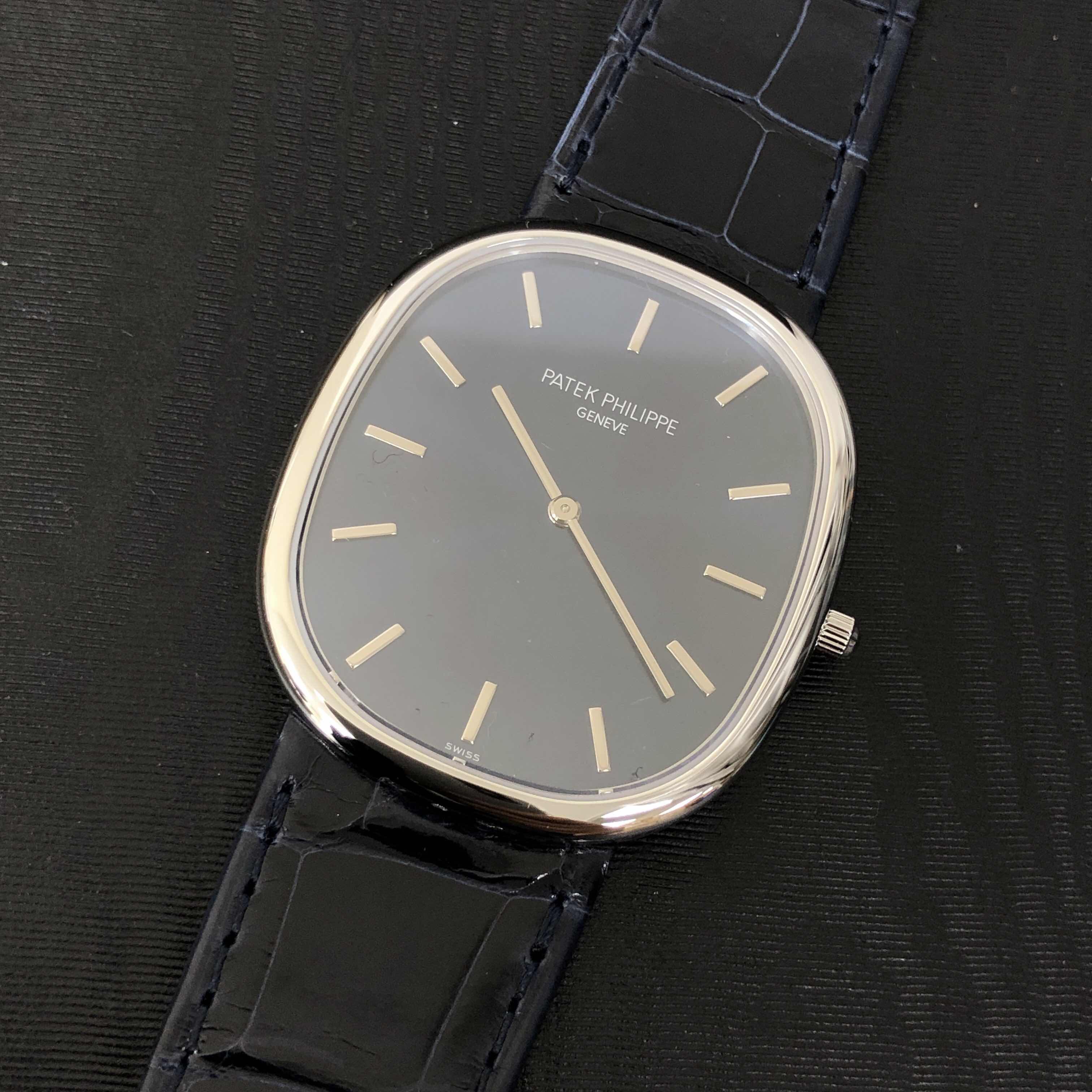 Patek Philippe Golden Ellipse 5738P-001 Automatic Platinum Blue Dial Leather Replica Watch - Image 5