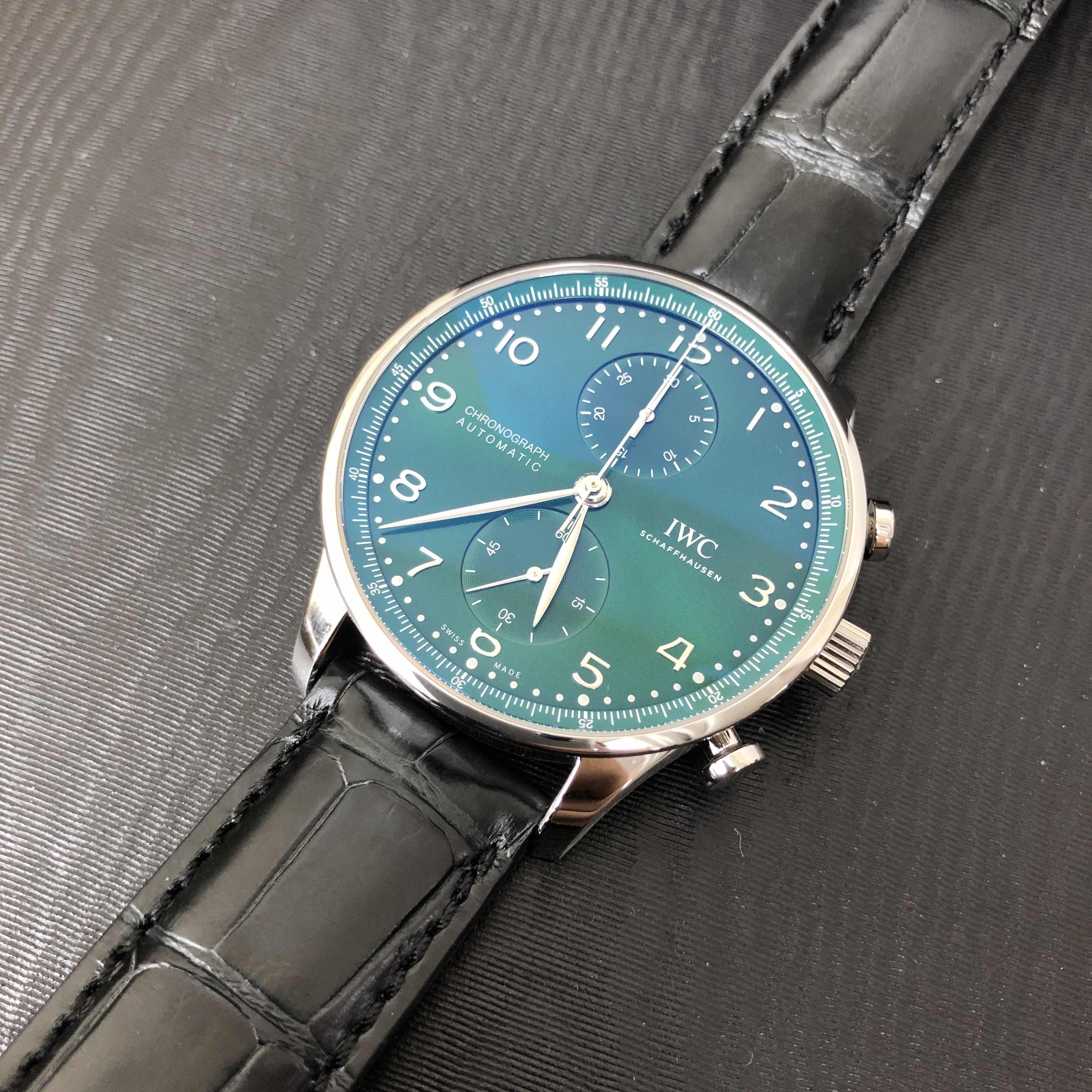 IWC IW371615 Portuguese Automatic Steel Green Dial Alligator Strap Replica Watch - Image 5