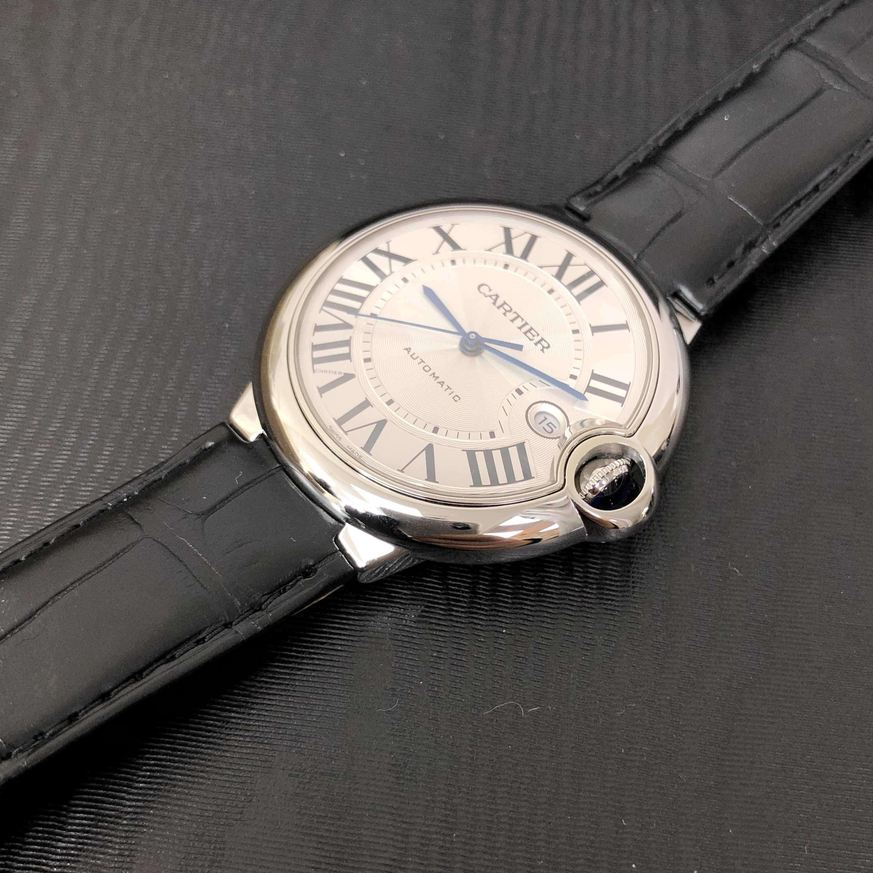 Cartier WSBB0026 Ballon Bleu Replica Watch, Automatic, Silver Dial, Steel Case, Black Alligator - Image 5
