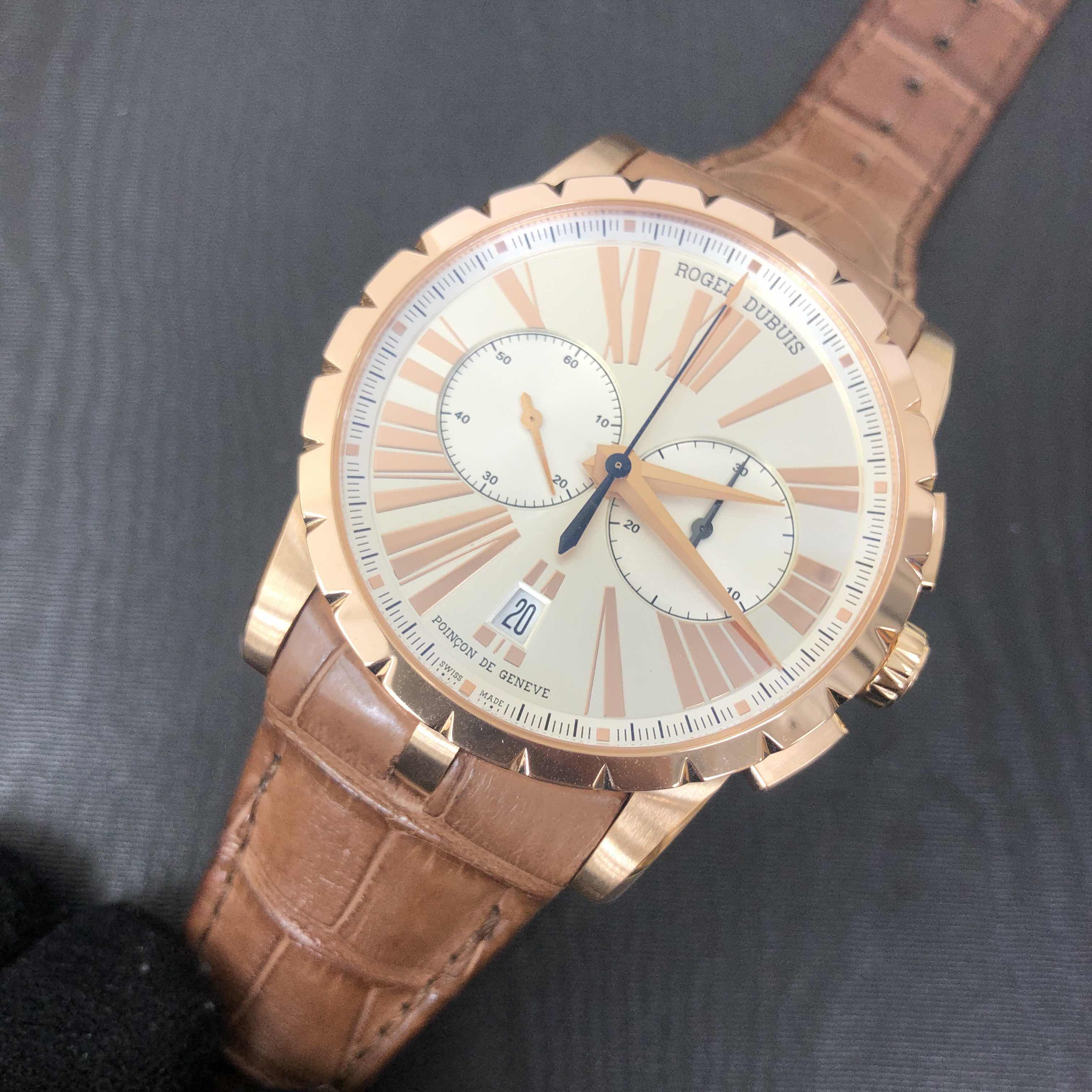 Roger Dubuis RDDBEX0390 Excalibur Replica Watch, Gold Dial, Brown Alligator Strap, Automatic - Image 5
