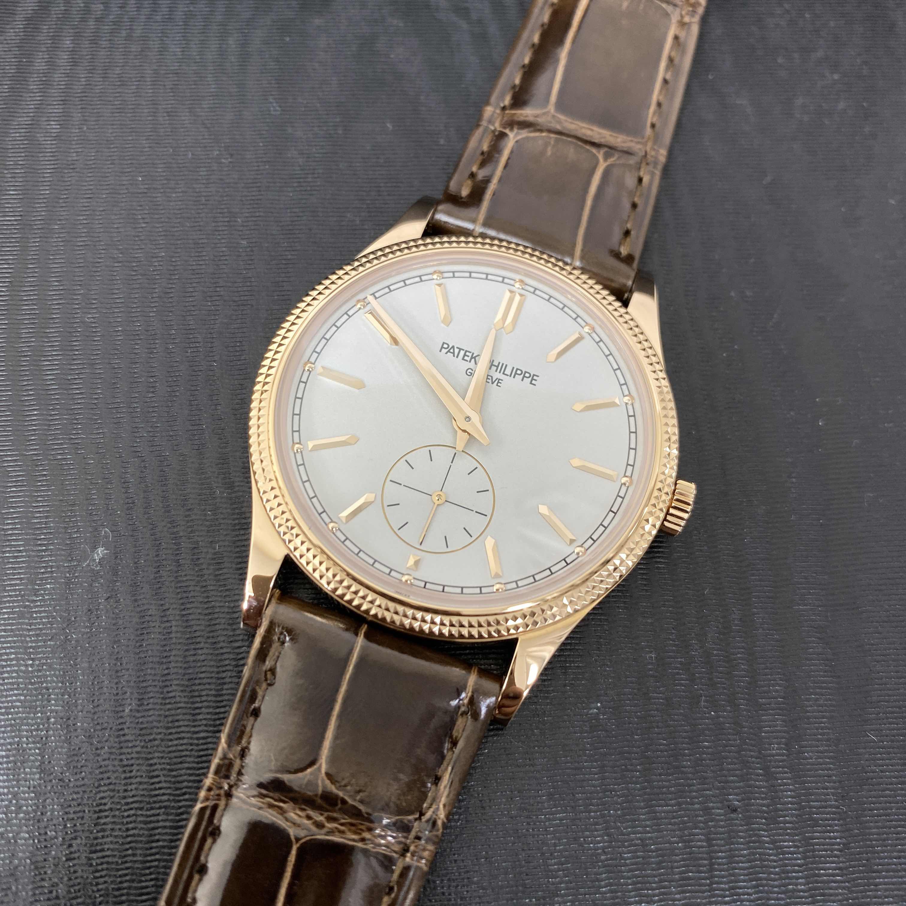 Patek Philippe 6119R-001 Calatrava Replica Watch, Manual Wind, 18kt Rose Gold, White Dial, Brown - Image 5