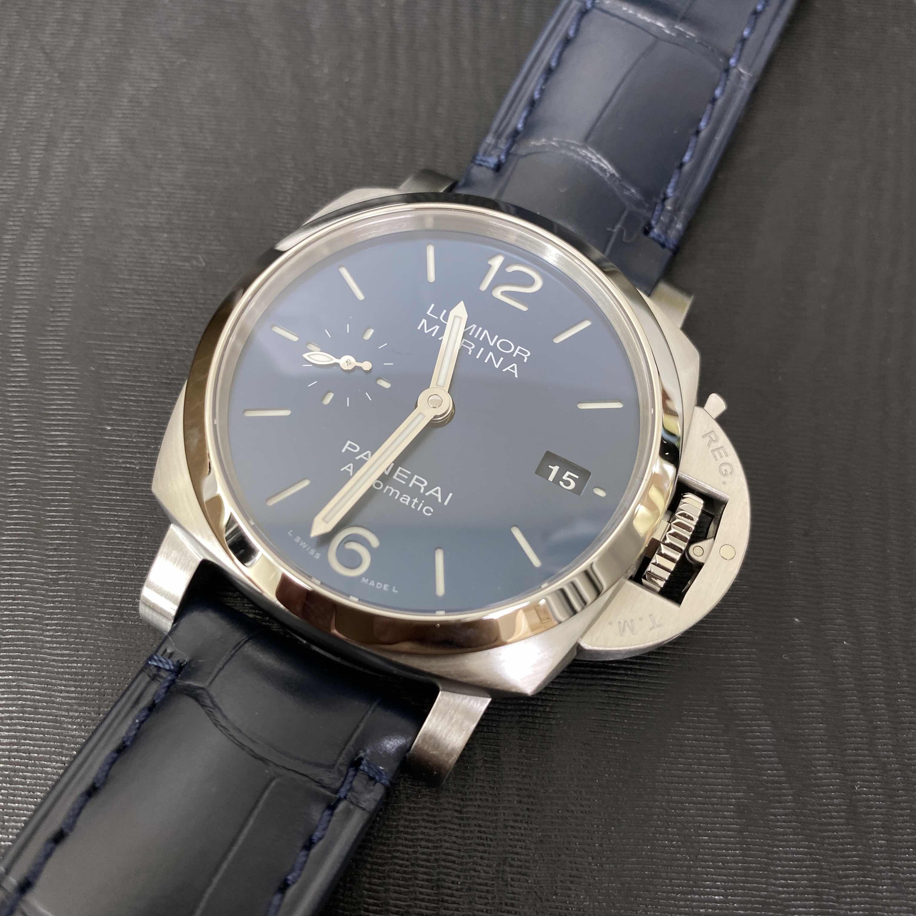 Panerai PAM01393 LUMINOR MARINA AUTO Swiss Steel Case Blue Dial Alligator Strap Replica Watch - Image 5